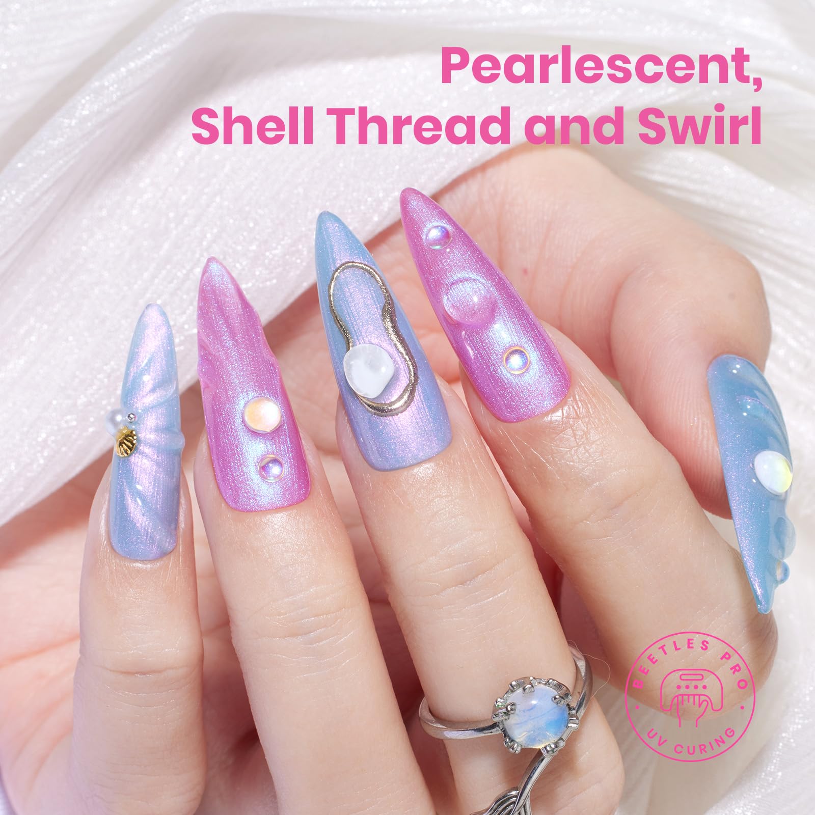 Beetles Pearl Gel Polish Set Ocean Whisper Collection - 15ml Shimmer White Pink Purple Mermaid Nail