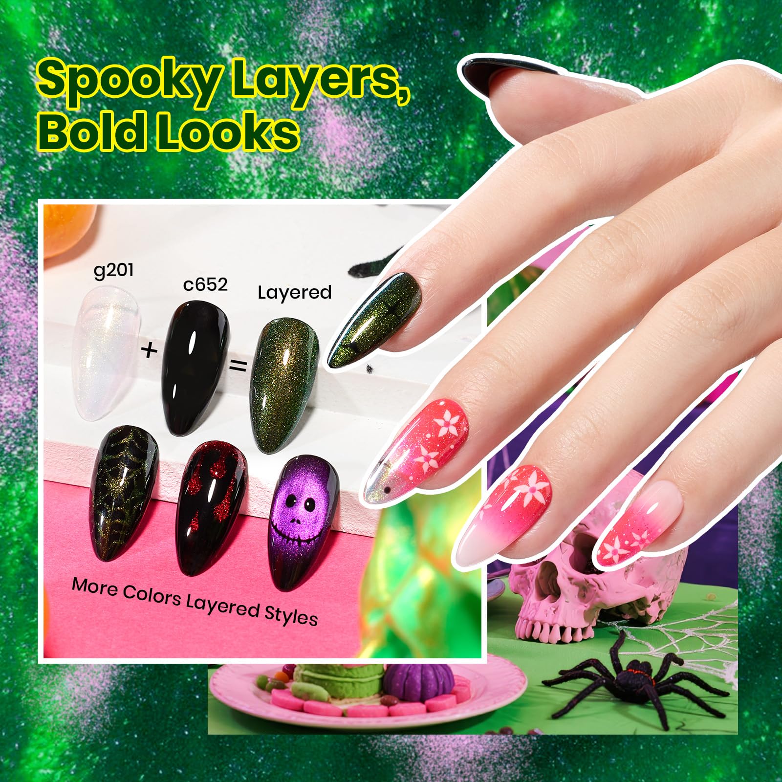Beetles Halloween Wicked Mystic - 8 Colors Cat Eye Glitter Gel Nail Polish Set