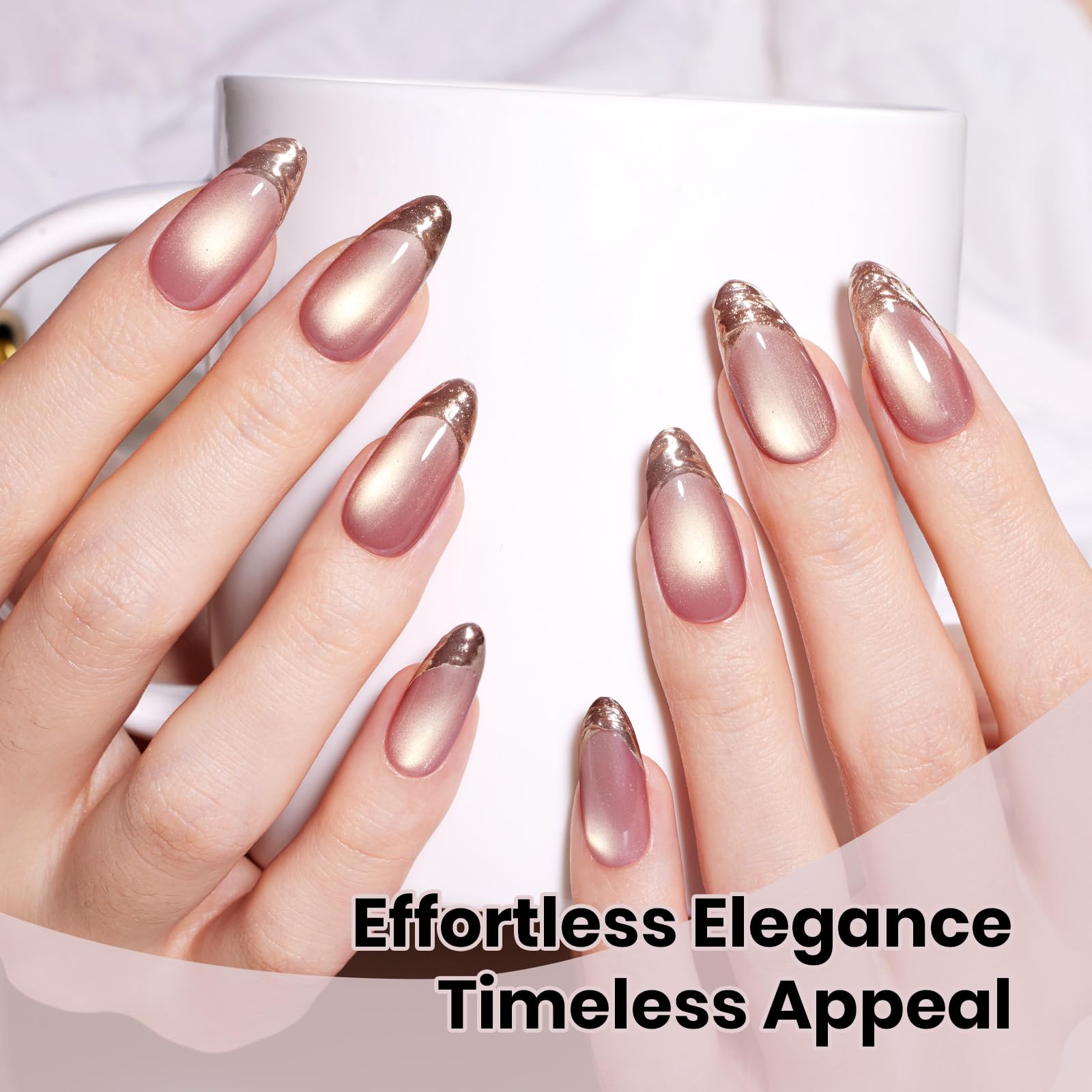 Sunlit Champagne  - 15ML Peach Pink Glass Cat Eye with Gold Powder Magnetic Glitter Gel Polish