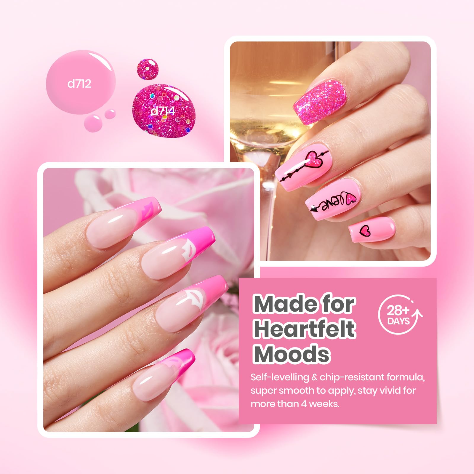 Beetles Valentine Nails Gel Polish Set - Pink Angel 6 Colors Pink Rose Nude Glitter Collection