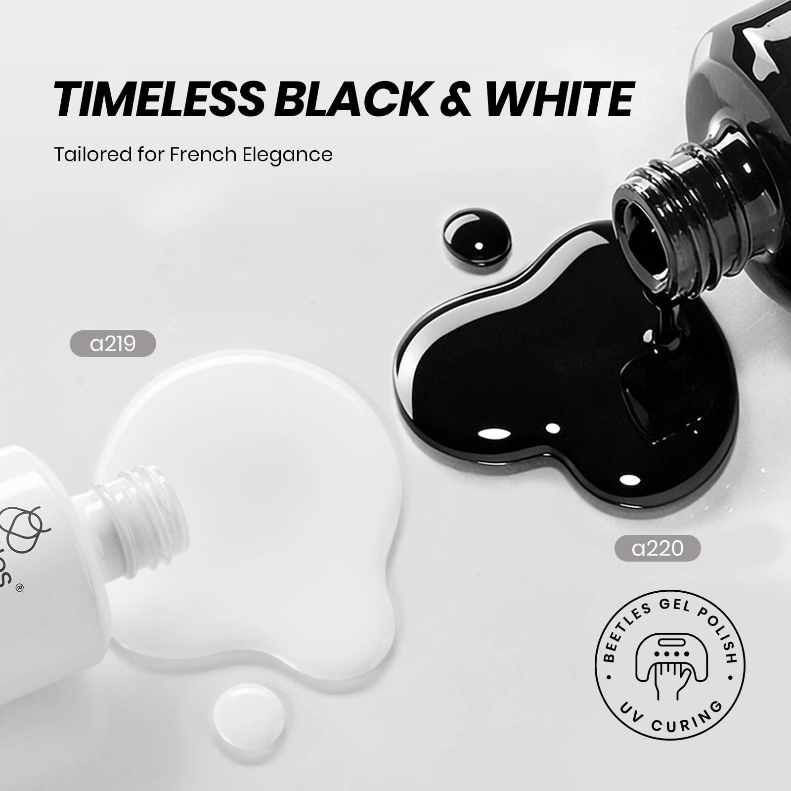 Beetles Black White Gel Polish Set - 2 Pcs 15ml Black And White Colors Polish French Nails
