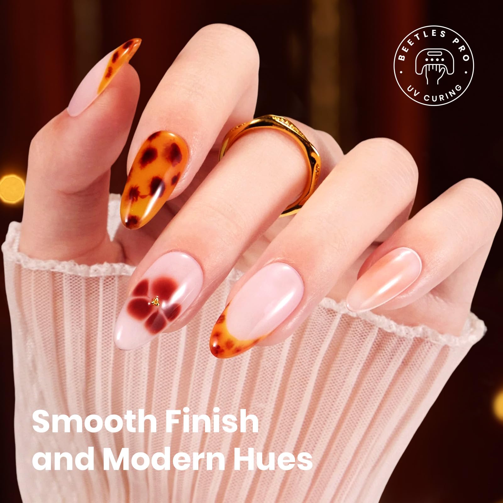 Beetles Gel Nail Polish Amber Traces 5 Colors Set 15ML White Jelly Nude Brown with 1 Bottle Blooming Gel