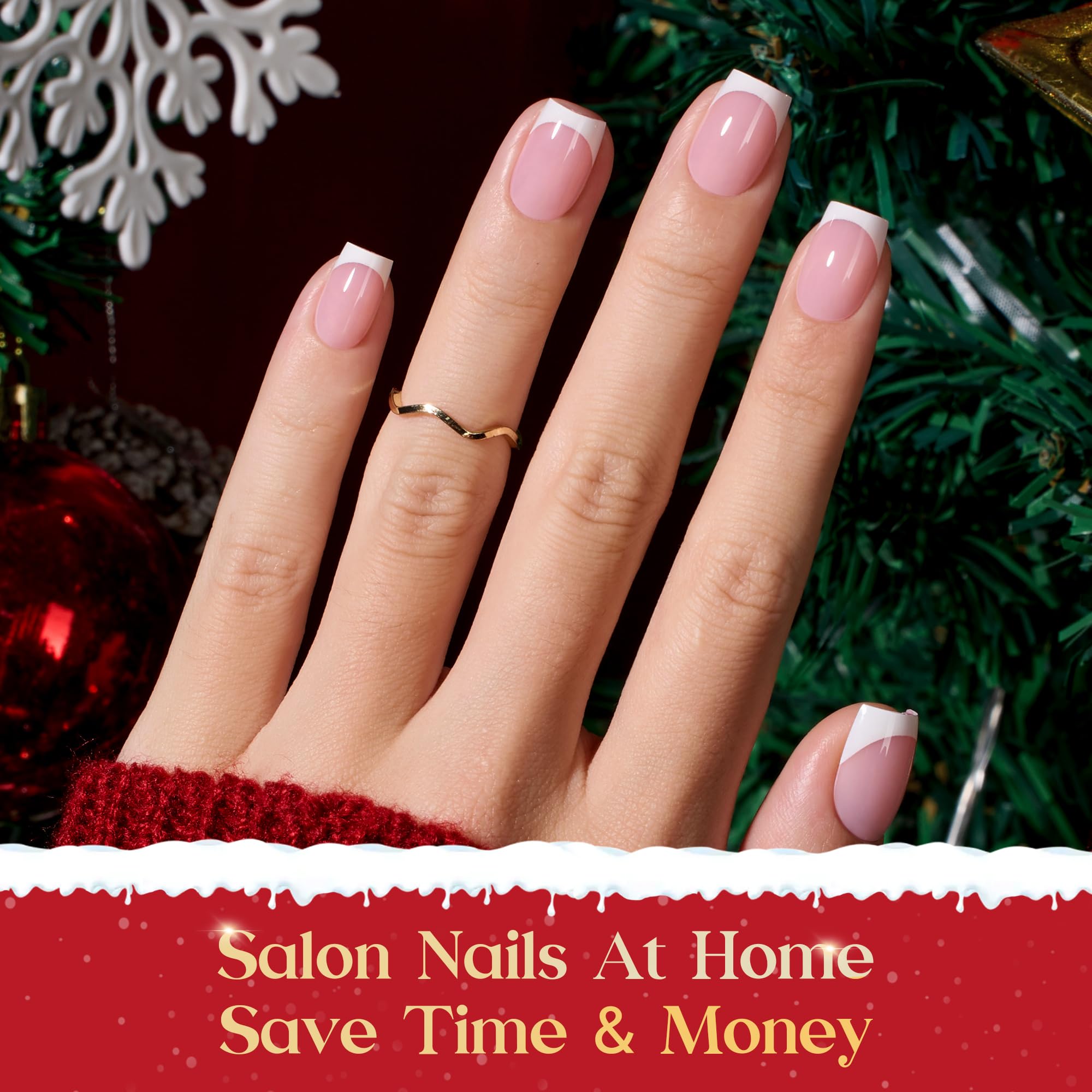 Beetles Pre-French Tips Gel Nail Tips - Pink Short Square Press 15 Sizes 150 Pcs