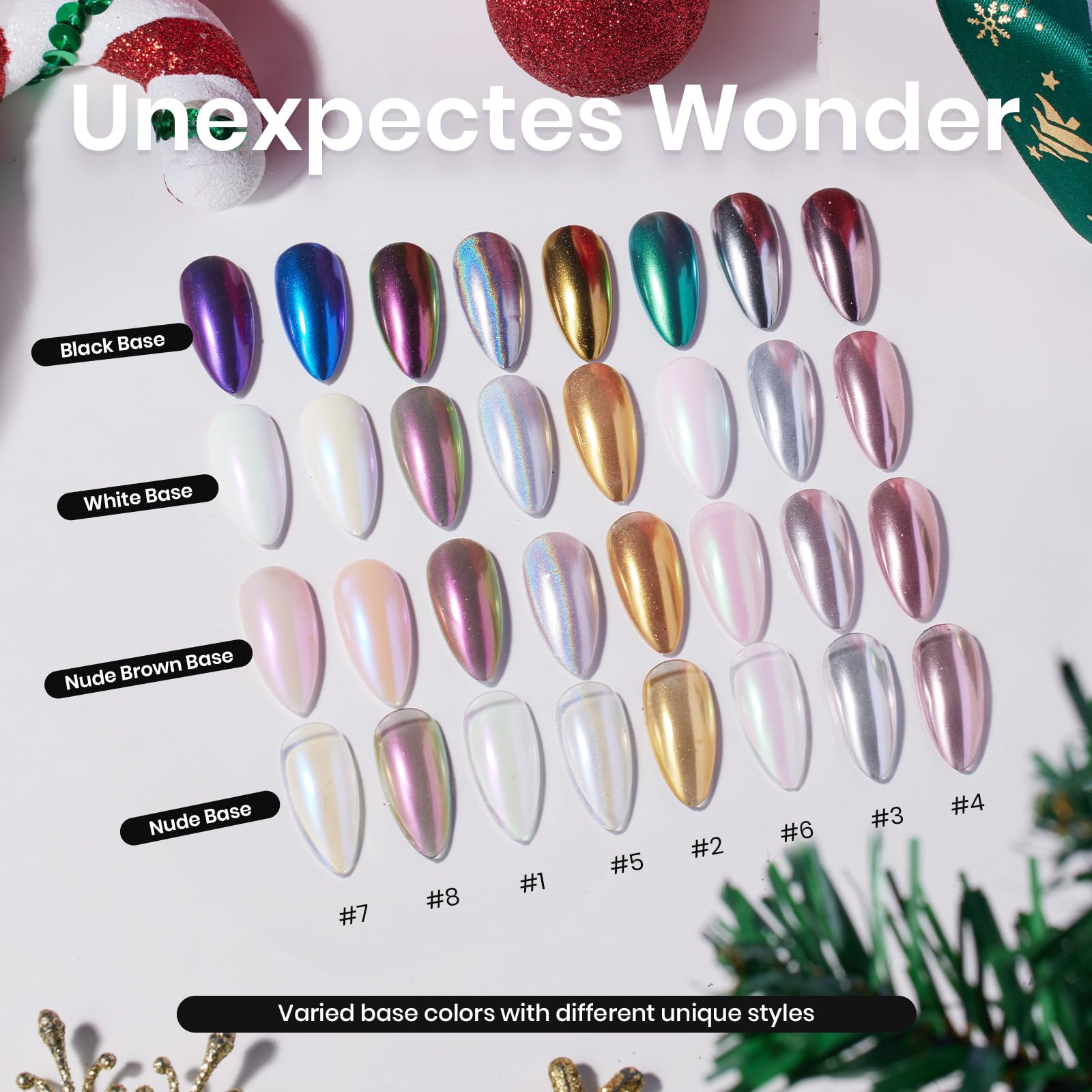 Beetles Chrome Nail Powder Christmas 8 Colors Mirror Effect Gold Silver Holographic Aurora Iridescent Pearl Manicure Nail
