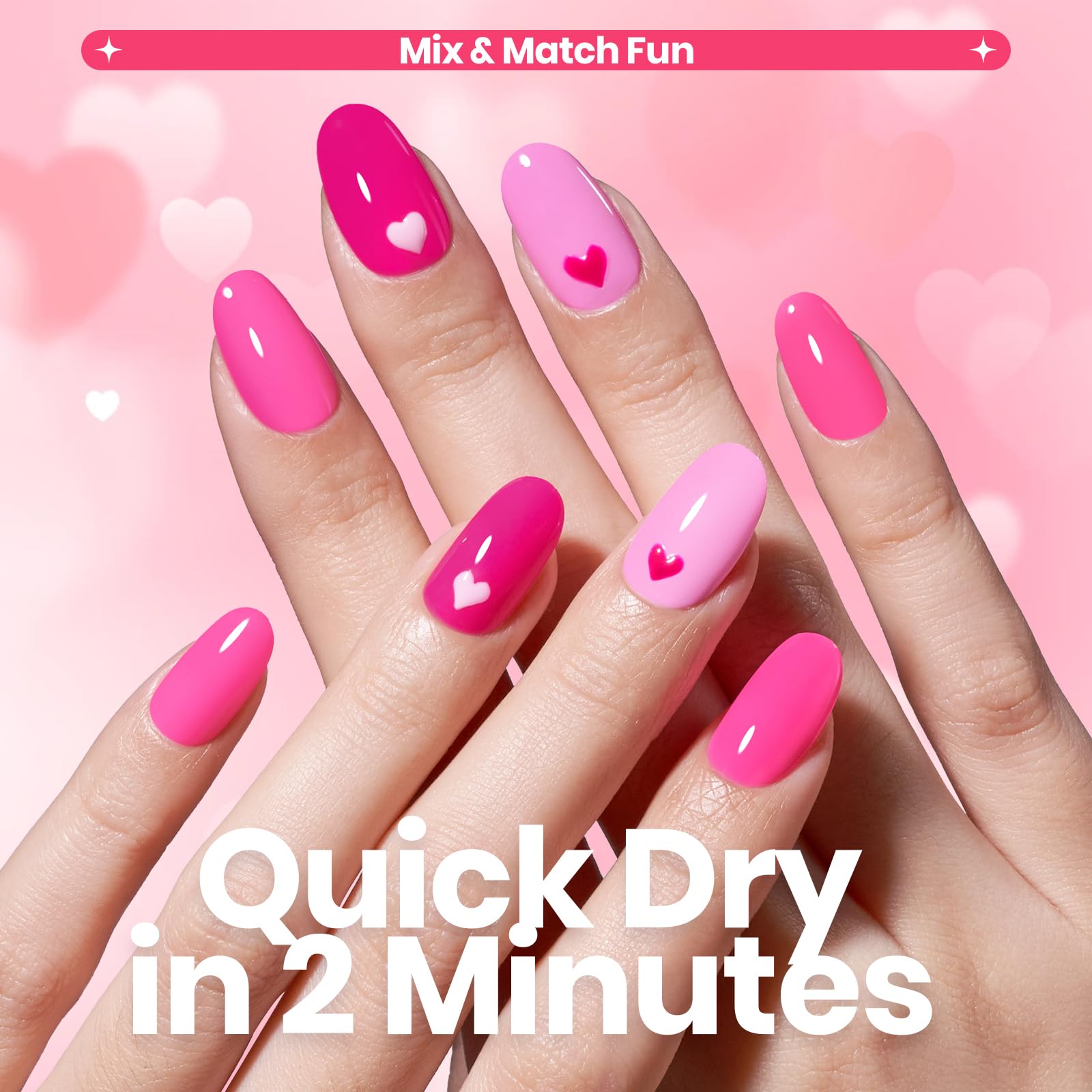 Beetles Pink Nail Polish Set - Love's Prism 12 Colors Valentine Nails Quick Dry Nail Polish Set