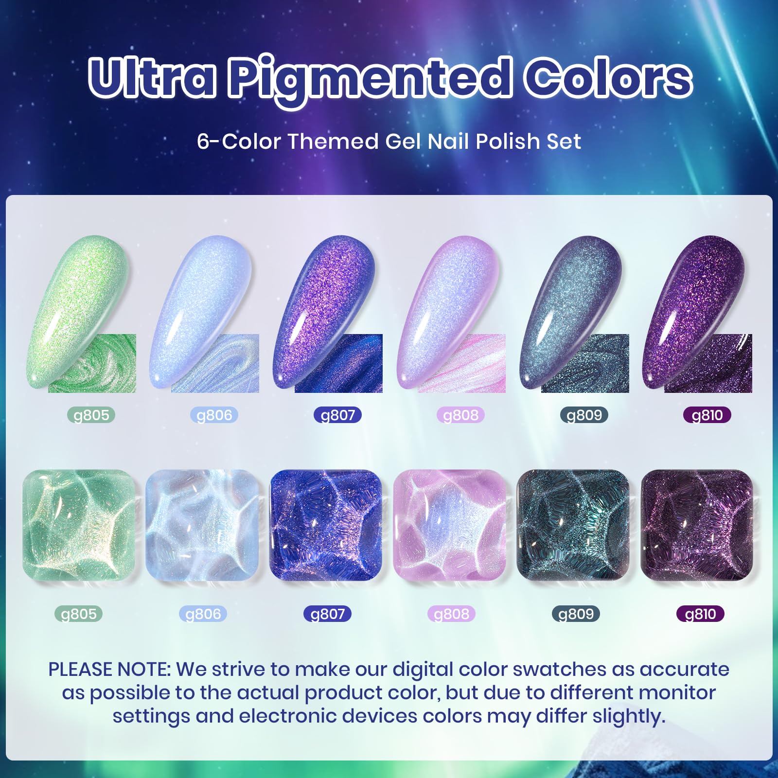 Beetles Glitter Gel Polish Set – Kaleido Galaxy 6 Colors Easter Shimmer Chameleon Blue Green Purple UV LED Gel Nail Polish Sparkly Nail Gel Kit