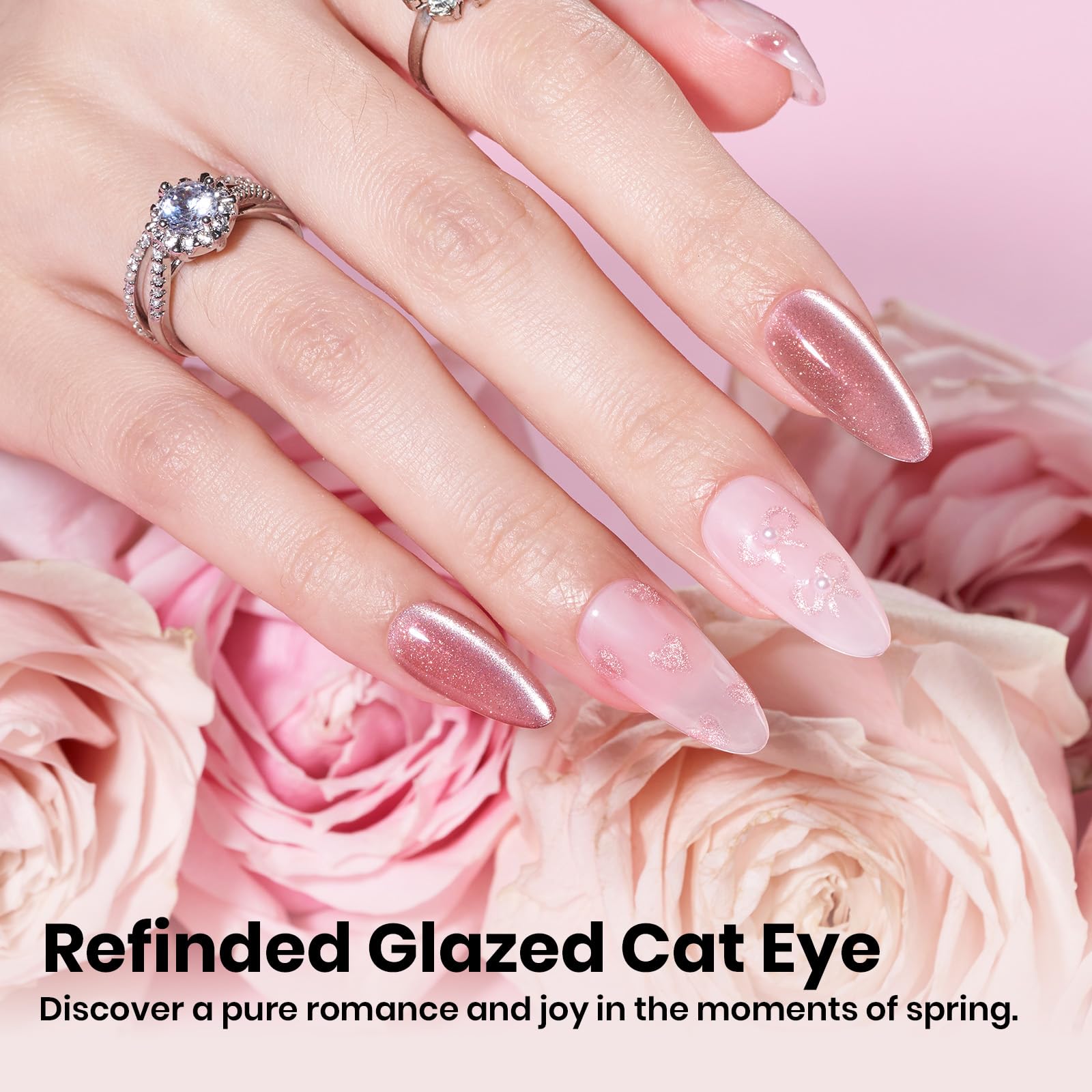 Beetles Heartbeam Pink Gel Nail Polish - 15ML Valentine Nails Pink Cat Eye Glitter Nail Polish