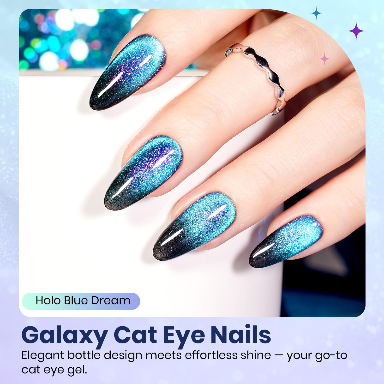 Beetles Holo Blue Dream Galaxy Cat Eye Gel Nail Polish 15ML Glitter Polish Magnetic Shimmer Effect