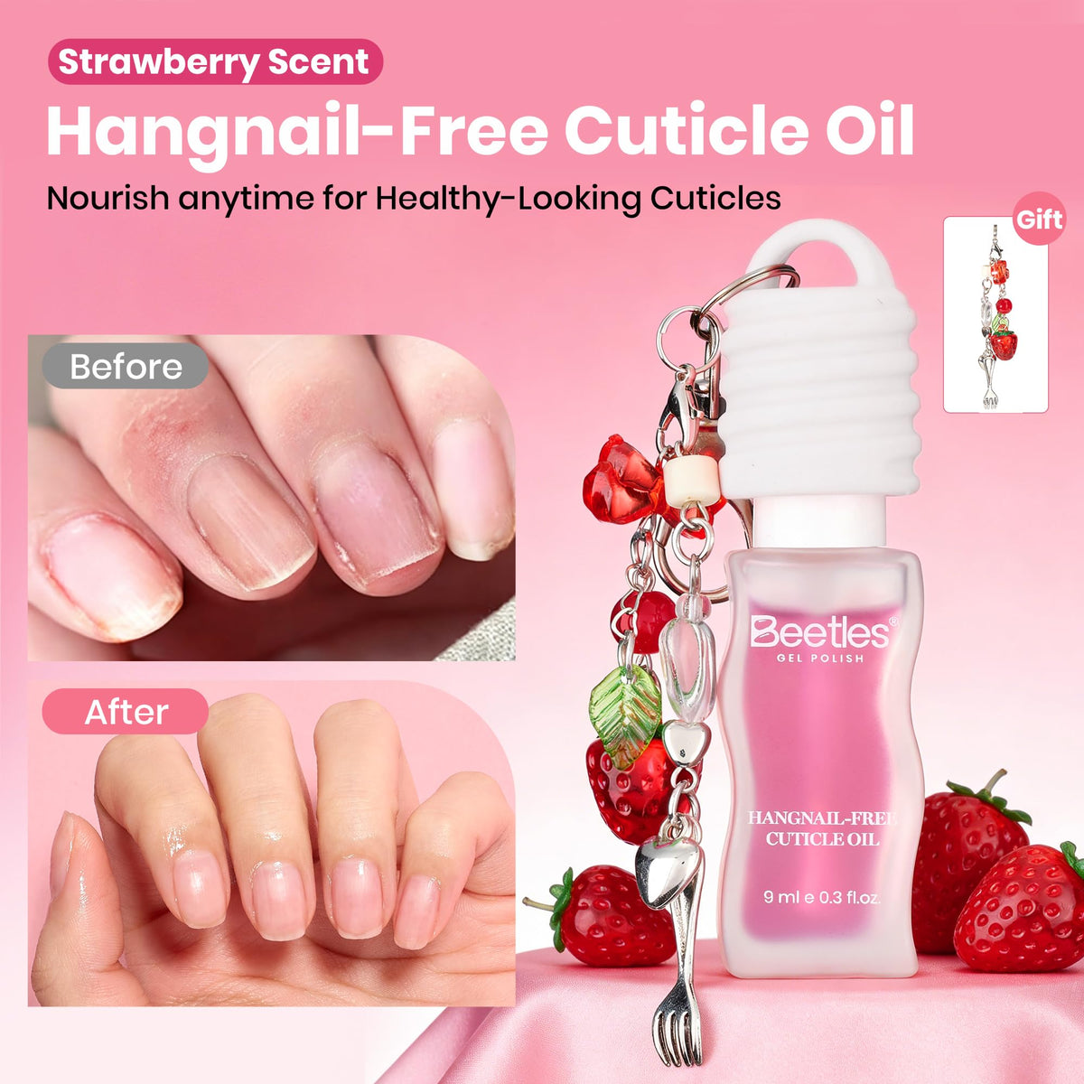 Beetles Cuticle Oil for Nails Strawberry Scent with Charm Non-Greasy