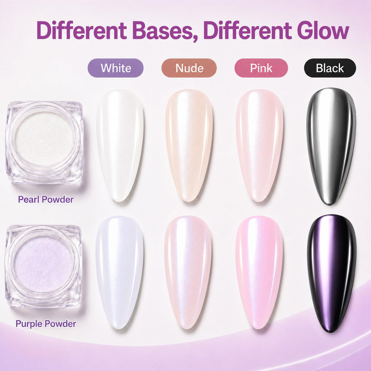 Beetles Chrome Nail Powder 2 Jars White Pearl and Purple Aurora