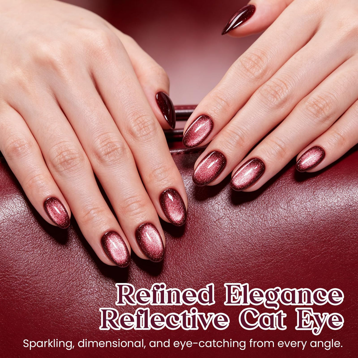 Beetles Burgundy Red Cat Eye Gel Polish Wine Glow 15ml Magnetic Nail Gel