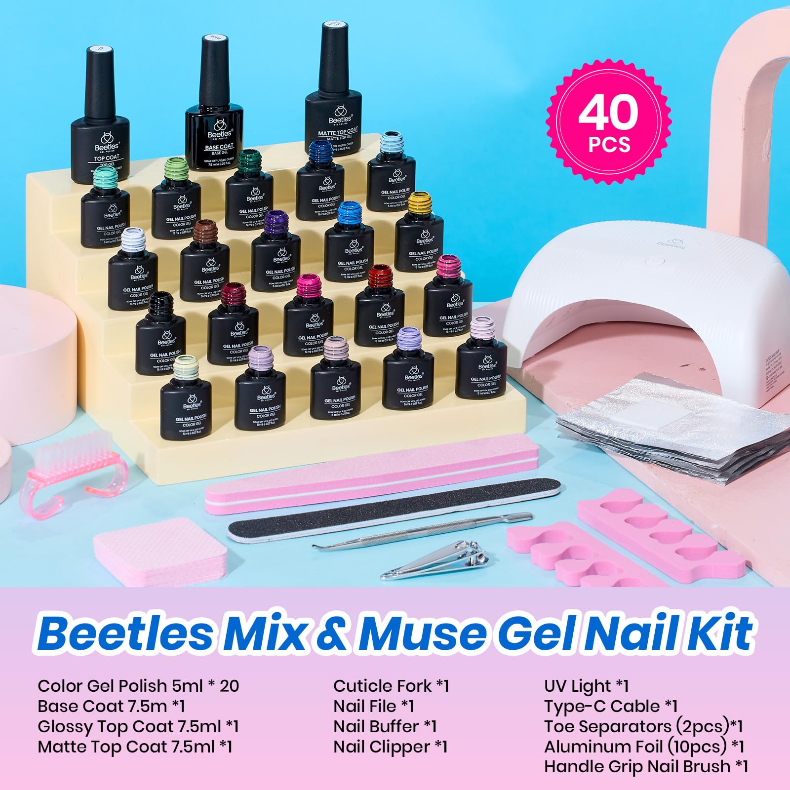 Beetles Gel Nail Starter Kit DEAL BOX Mix & Muse 20 Colors All Seasons Shades All-in-One Mani Set