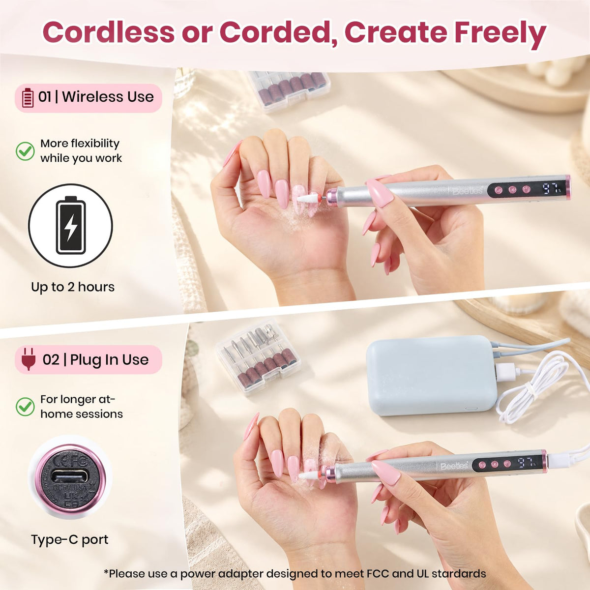 Beetles Nail Drill-Cordless 7 Bits Electric Nail File