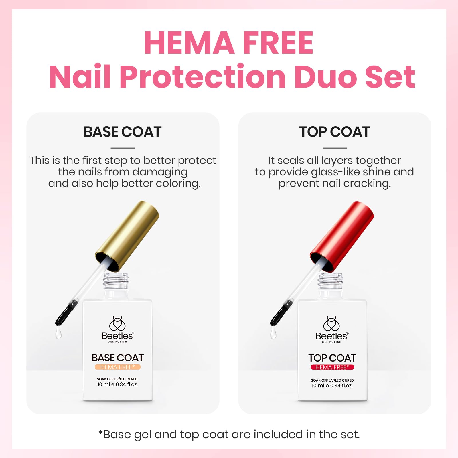 Beetles Pastel Gel Polish Set - Petal Ivory, 4Pcs White & Pink Gel Nail Polish with Base Coat Top Coat, Soak Off UV LED Lamp French Nails Art for Spring Nails