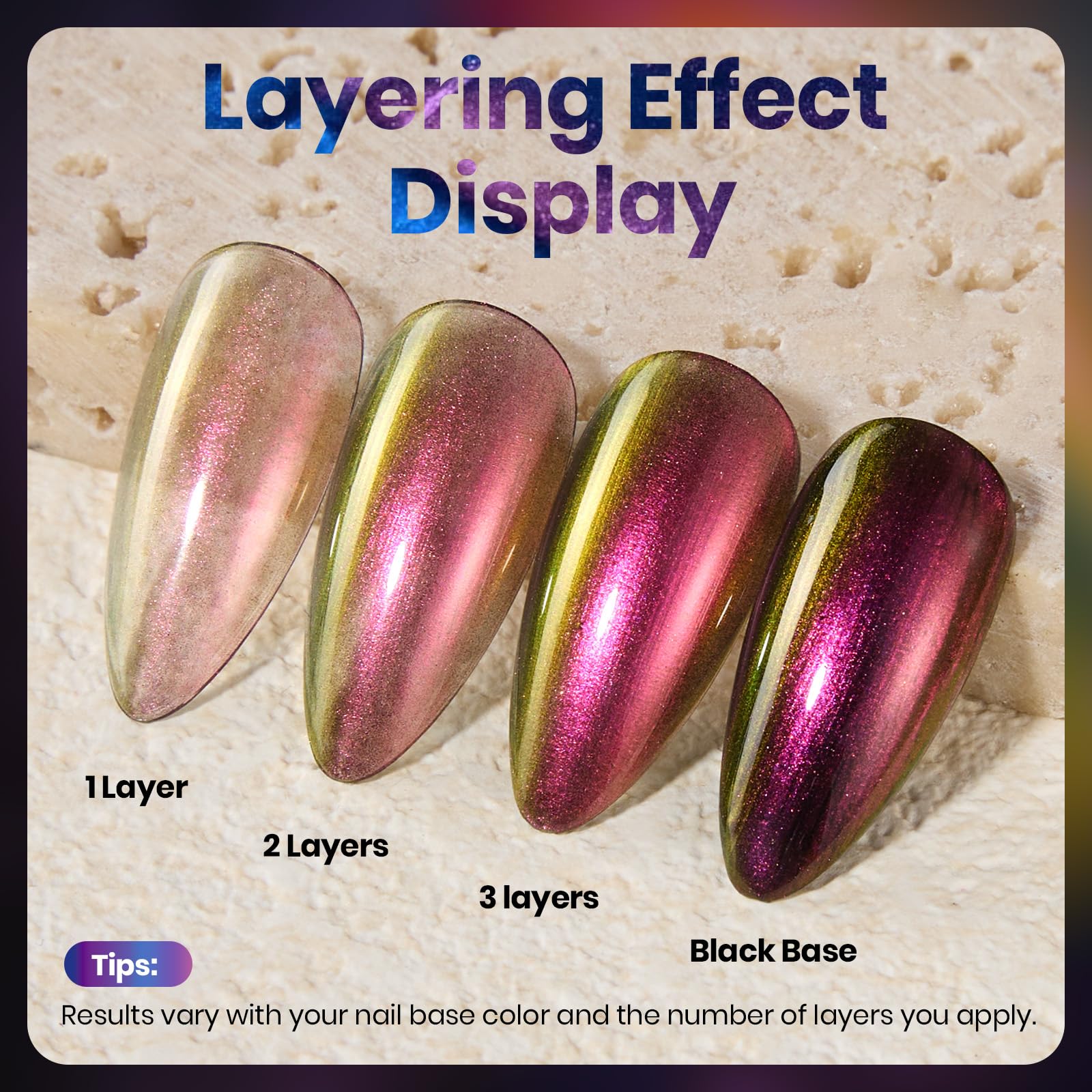 Beetles Chrome Nail Polish - Chameleon Ember Holographic Nail Polish Quick Dry Glitter Red Gold Purple