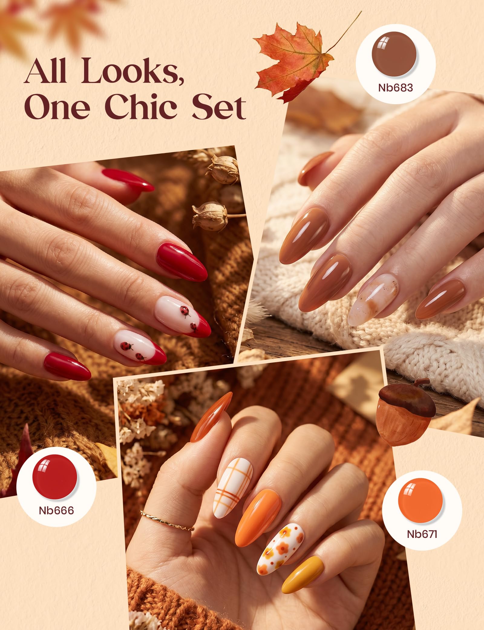 Beetles Retro Reverie Gel Nail Polish Set Hema-Free 30 Colors Autumn Burgundy Orange Colors