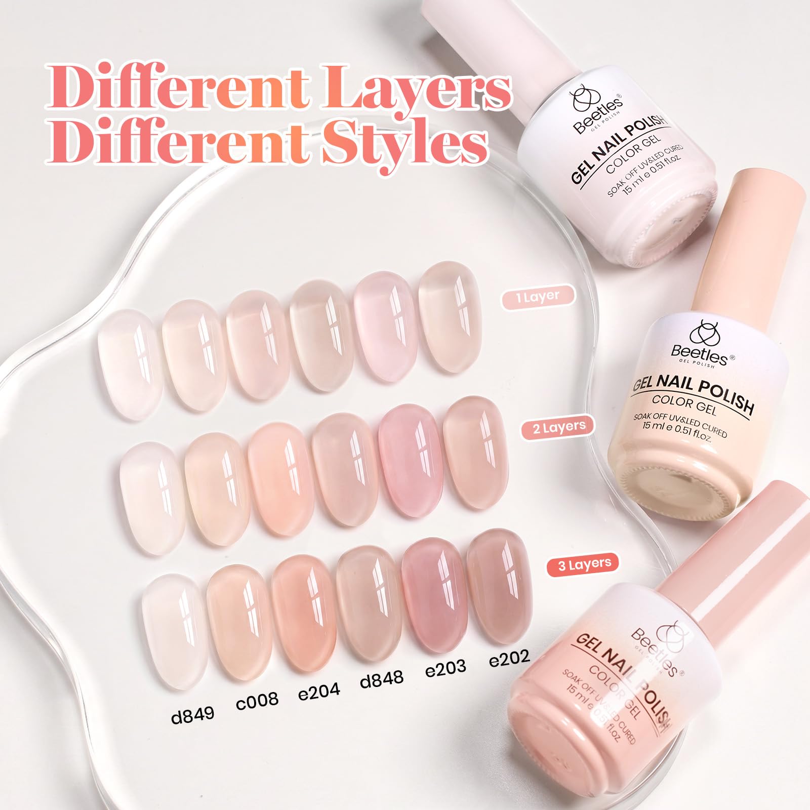 Beetles Gel Nail Polish Earthy Rose  6 Colors 15ML Nude Pink Brown Neutral Jelly Summer Nails Gel Polish Kit