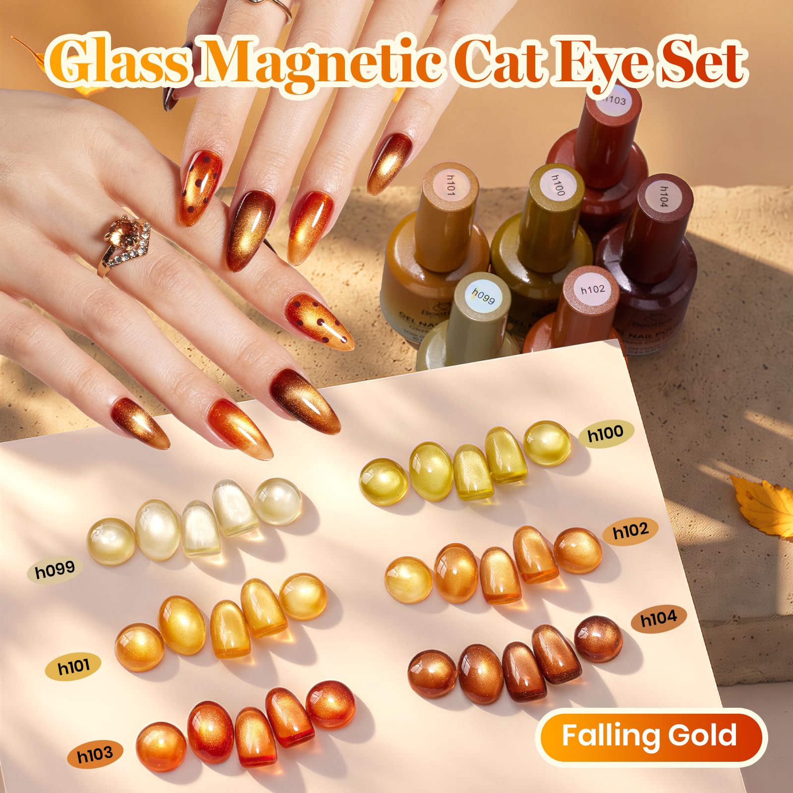 Beetles Gel Nail Polish Falling Gold 6 Colors 15ML Gold Brown Orange Cat Eye Glitter Gel Polish Kit