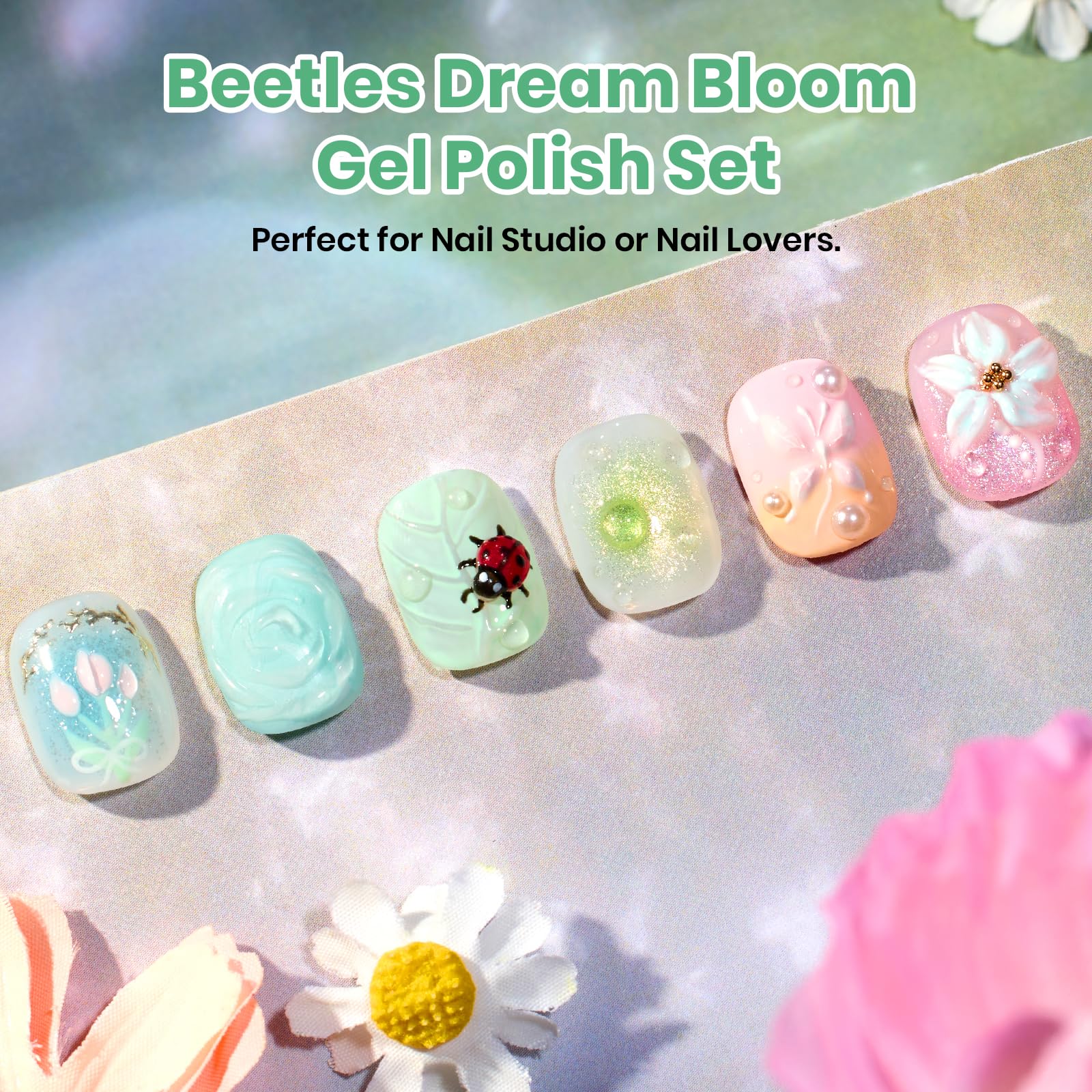 Beetles Hema Free Gel Polish Set, 15 ML 6 Colors Pastel Cat Eye Pink Green Blue Glitter Gel Nail Polish Kit Soak Off UV Nail Art DIY at Home Salon Spring Summer Easter Gift for Women
