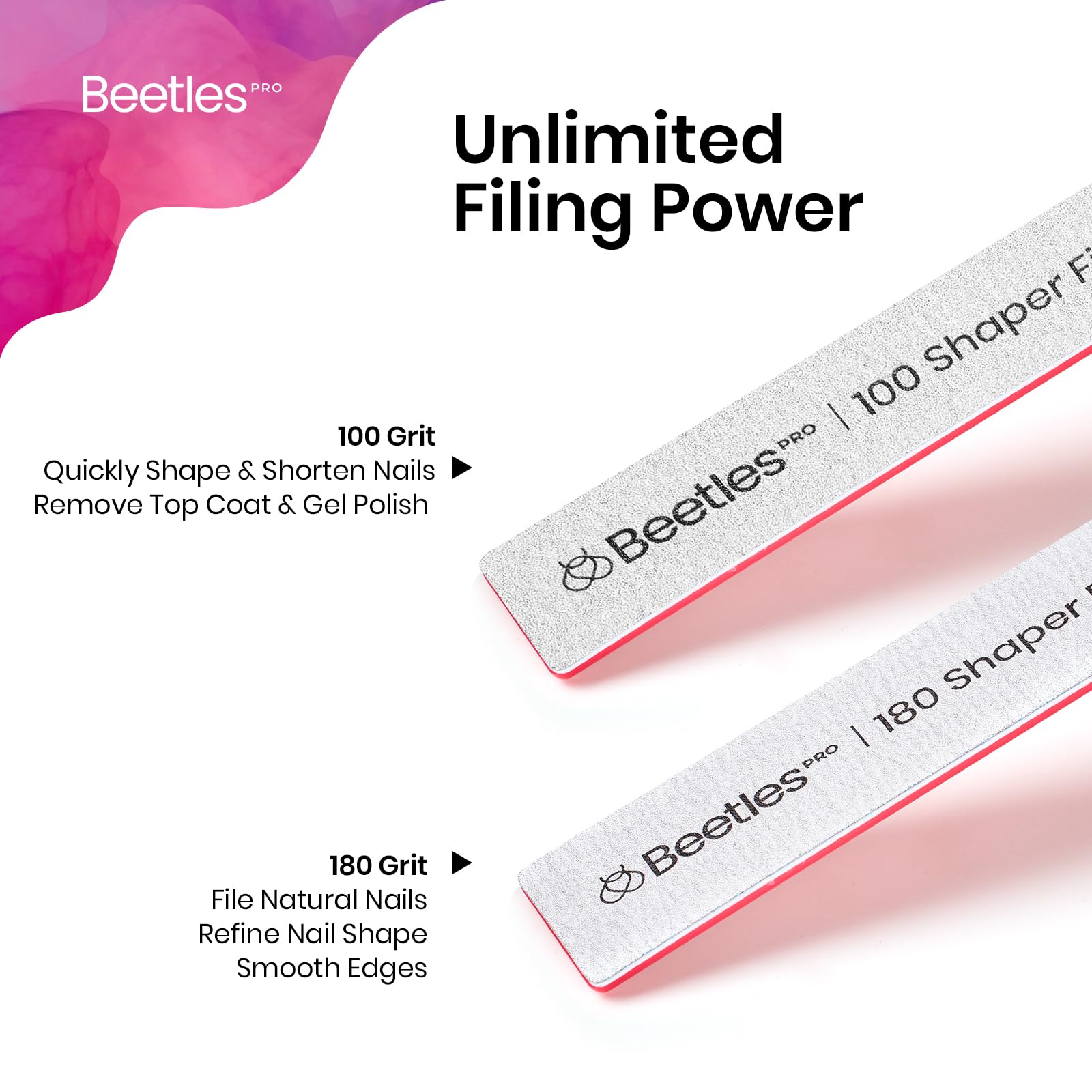 Beetles Pro 3-Pcs Nail File – Professional 1Pcs Reusable Peel and Stick File Core with 2Pcs 100/180 Grit Nail Files