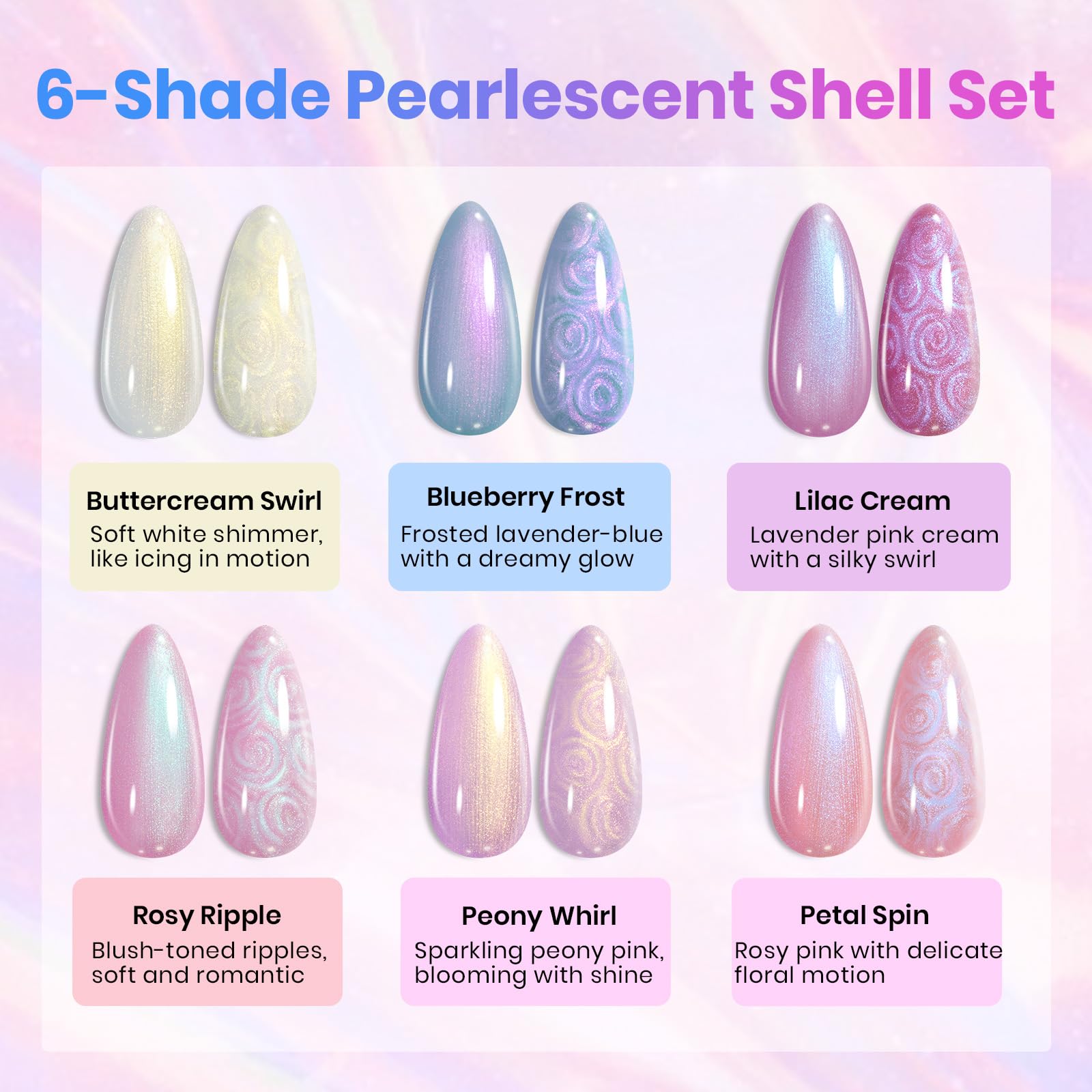 Beetles Shell Thread Gel Nail Polish Set - Stay Shining Pearly Swirl Shade Set