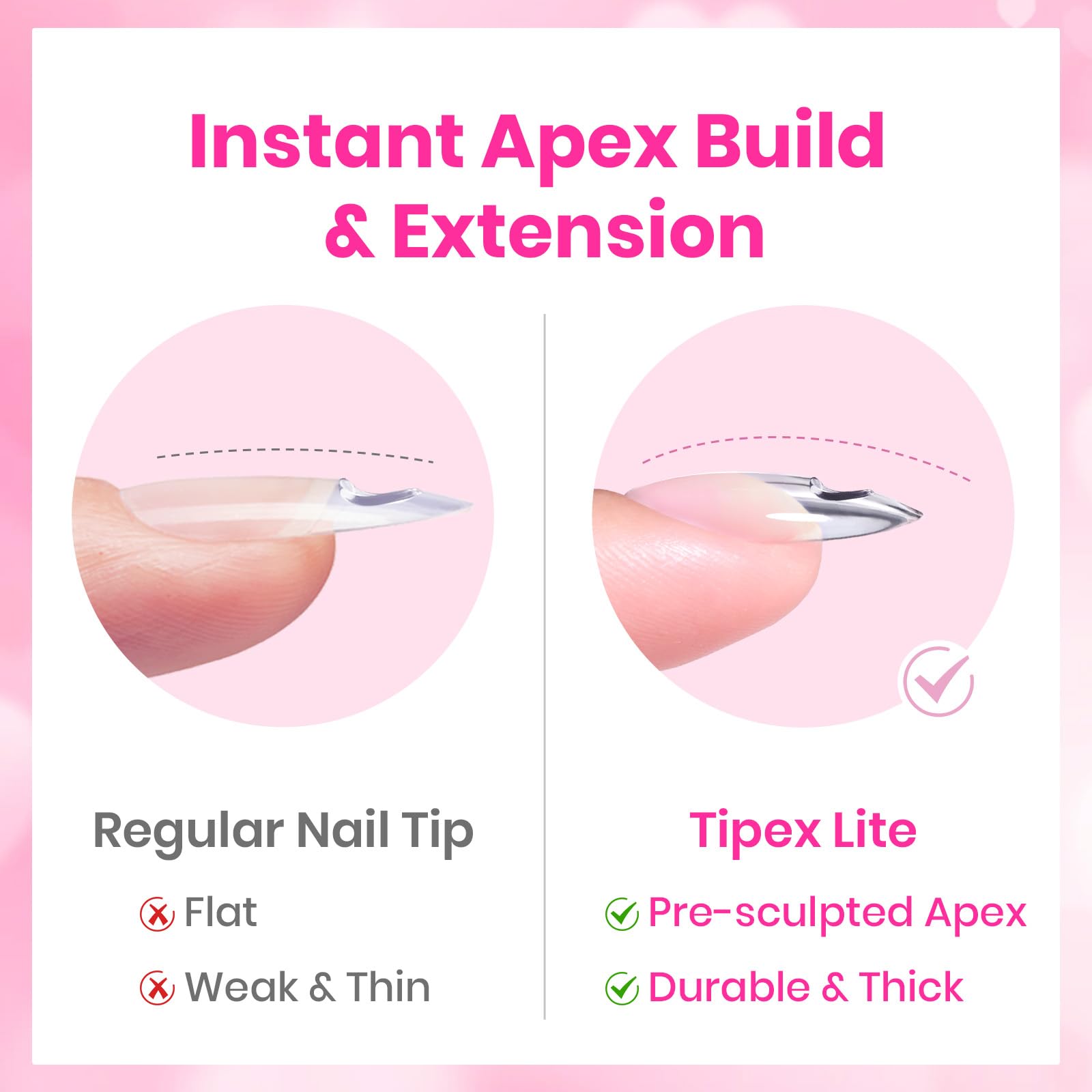 Beetles Tipex Lite Valentine Nails Tips - 16 Sizes 256pcs Heart Cutout Pre-Built Apex Almond Medium