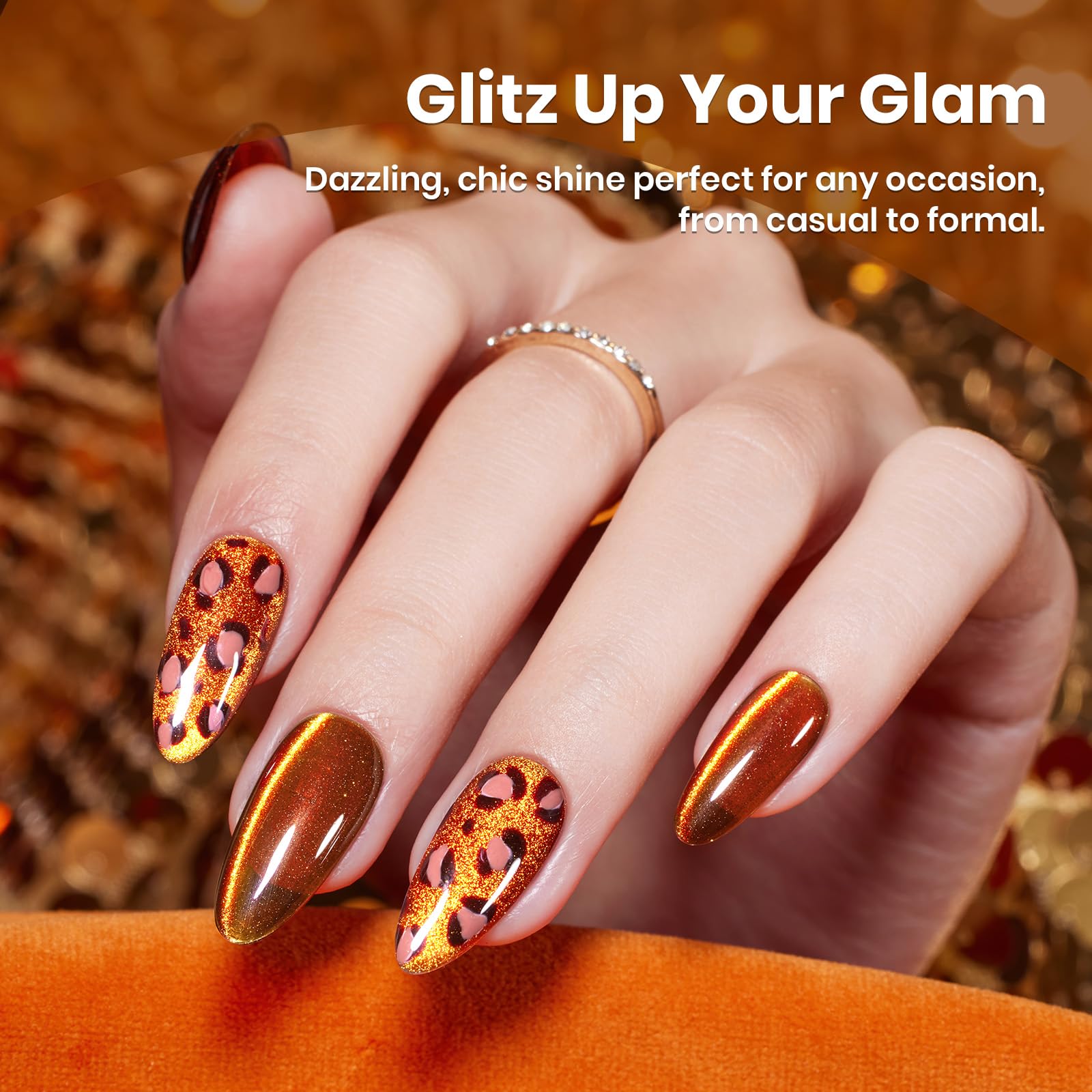 Amber Glint - 15ML Fall Brown Gold Powder Glass Cat Eye Magnetic Glitter Gel Polish