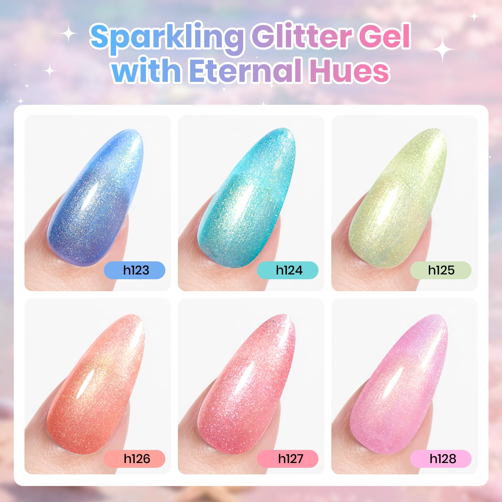 Beetles Sparkling Glitter 6 Colors Gleam Summer Pastel Nude Gel Polish Set