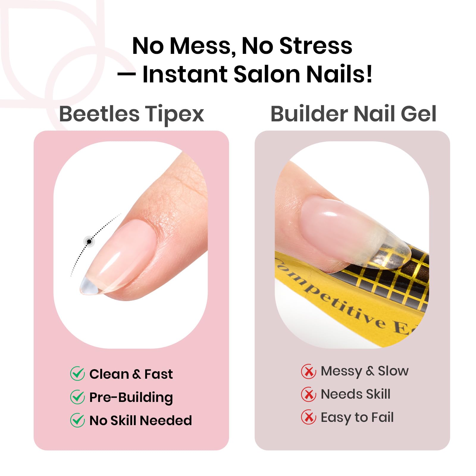 Beetles Tipex Instant Apex Nail Tips - 16 Sizes 192 Pieces Almond Short-Pre-Building
