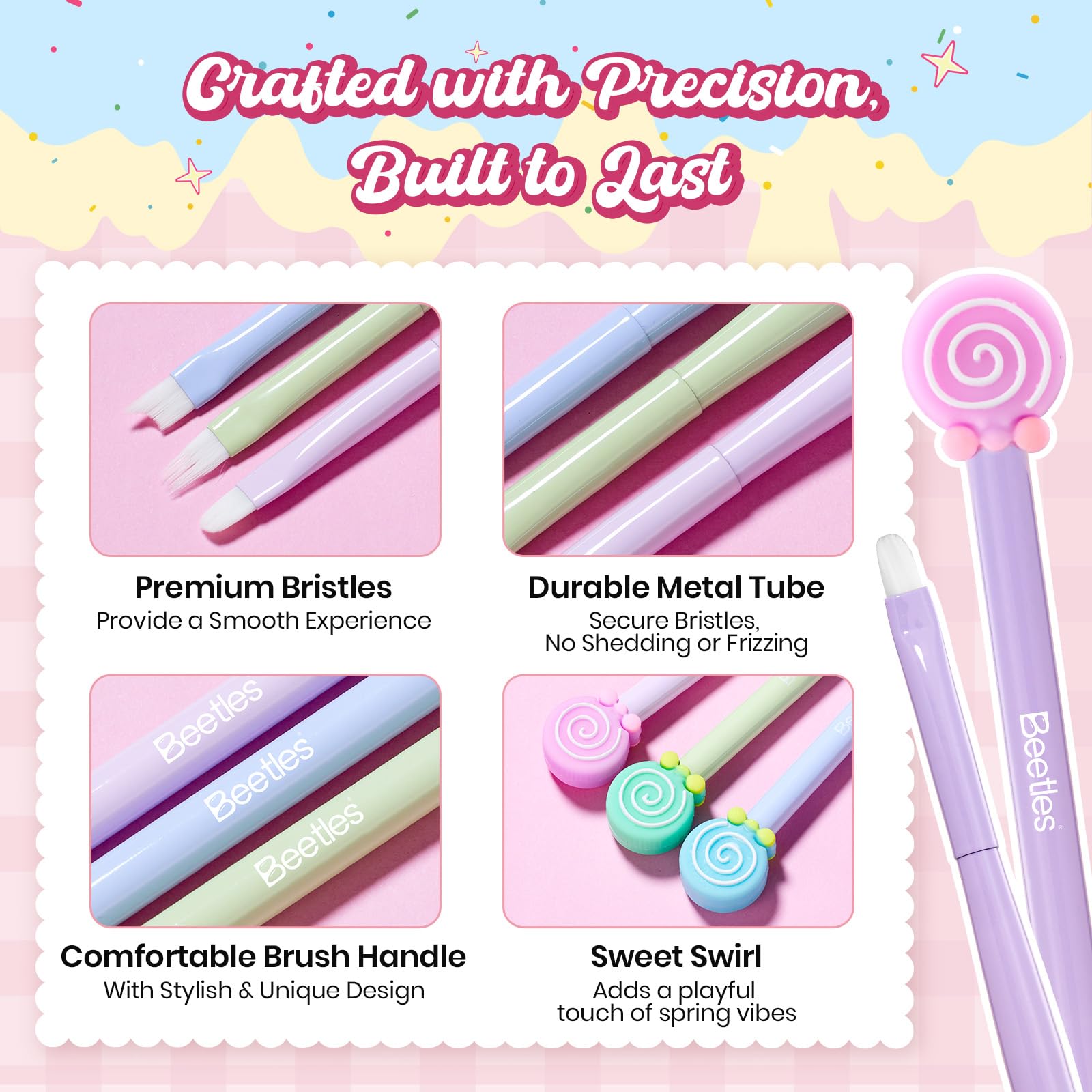 Beetles Spring Nail Art Brushes 6pcs – Sweet Swirl Nail Art Tools Liner Brushes for Nails Dotting