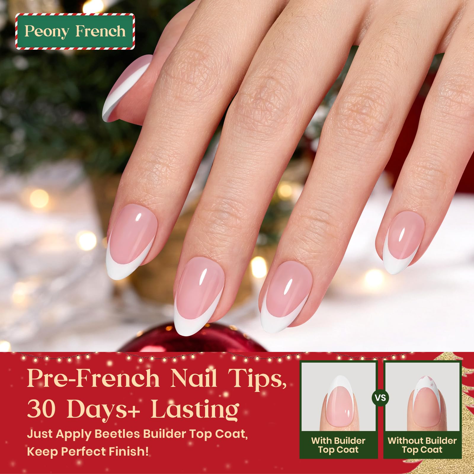 Beetles X Press Kit Gel Nail Kit - Press On Nails Short Almond Kit with 224Pcs French Nail Tips Nail