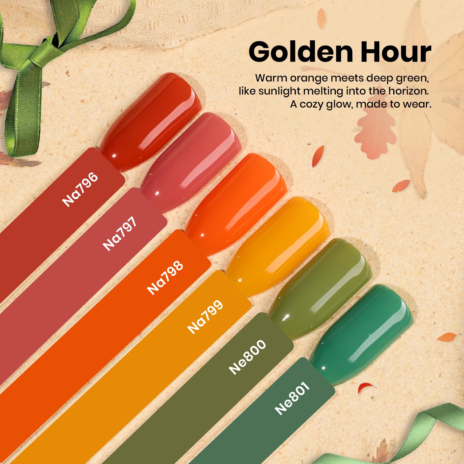 Hema Free Golden Hour - 6PCS Burgundy Orange Dark Red Green Gel Nail Polish Kit