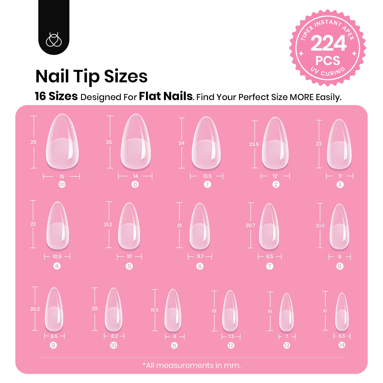 Tipex Medium Almond Half Matte Nail Tips Kit |224pcs