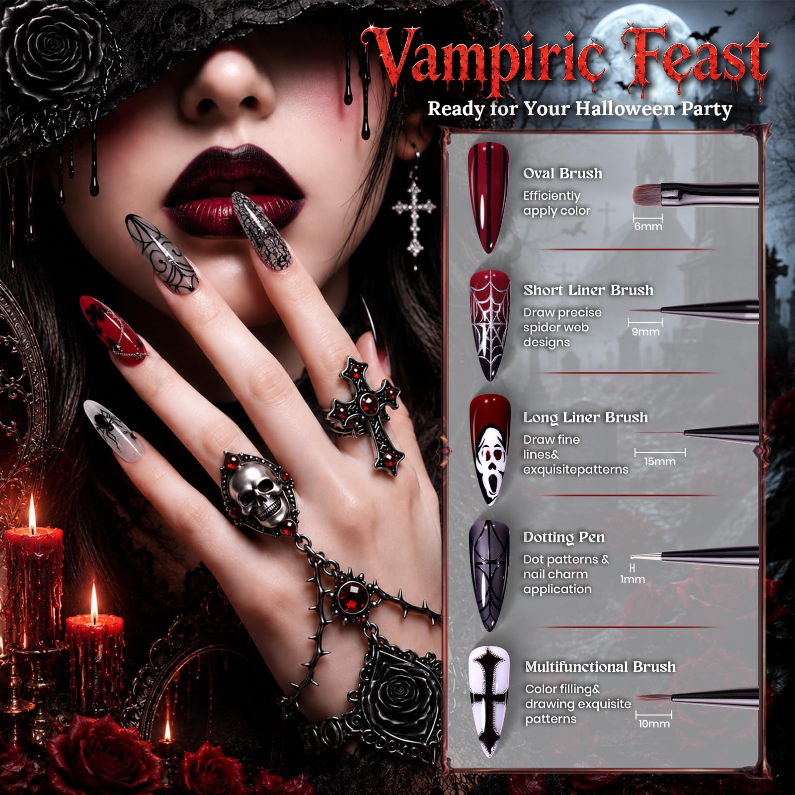 Beetles Halloween Nail Art Brushes Set 5Pcs 2026 Limited Edition All-in-On Set