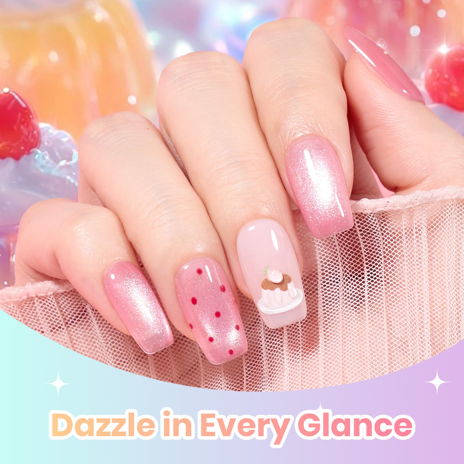 Beetles Soft Glow Pudding 6 Colors Summer Nails Jelly Pastel Pink Cat Eye Glitter Gel Nail Polish Set