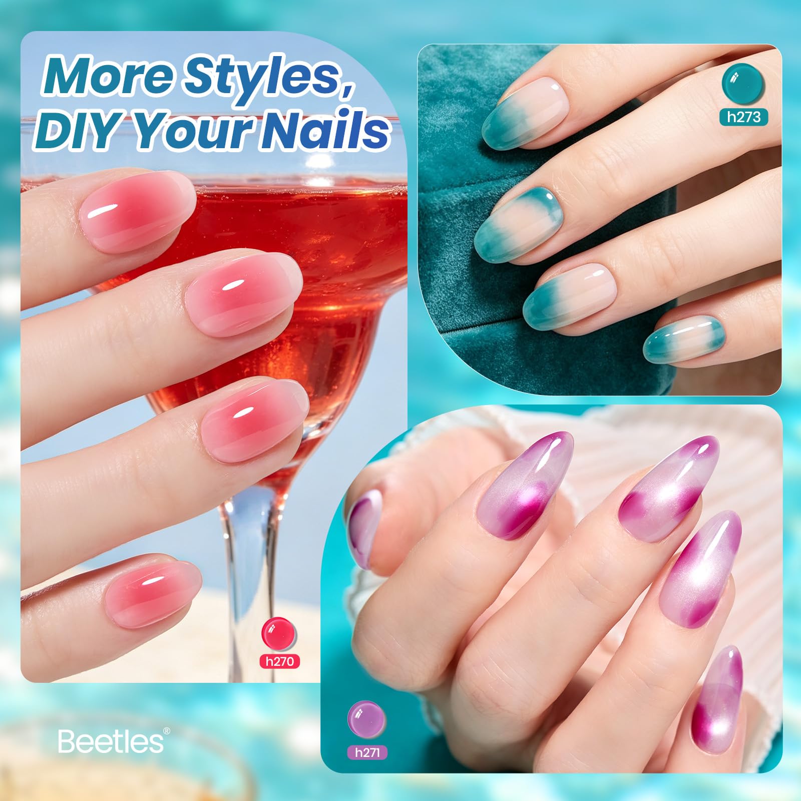 Beetles Luminous Cocktail 6 Colors Juicy Shine Jelly Gel Nail Polish Set