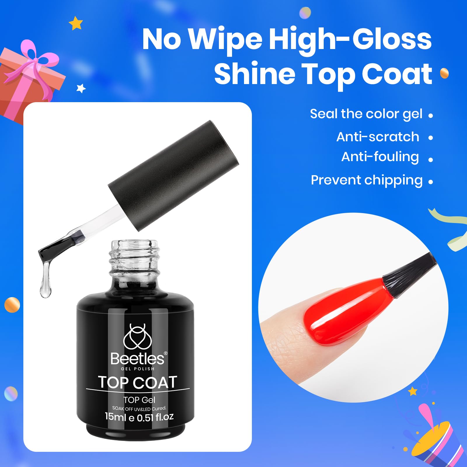 Beetles 3Pcs 15ml White Gel Nail Polish and No Wipe Gel Top Coat & Base Coat Set