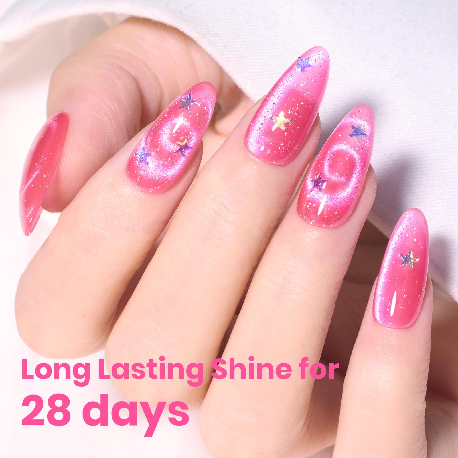 Beetles Pitaya Glow Pink Cat Eye Gel Nail Polish - 15ML Glitter Pink Cat Eye Spring Gel Polish Magnetic Shimmer