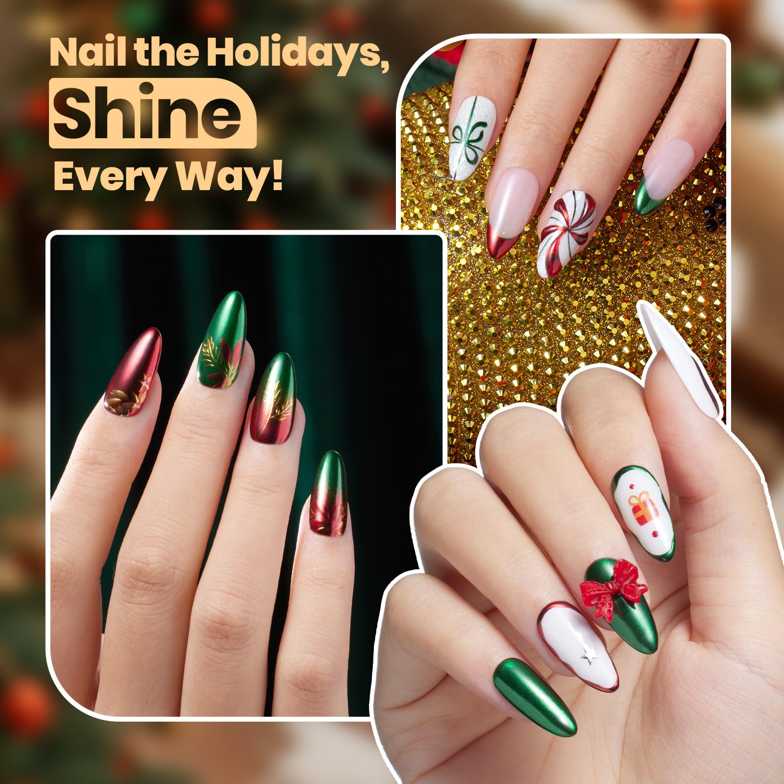 Beetles Chrome Nail Powder Christmas 2 Colors Mirror Effect Red Green Metallic Cromer Powder for Nail