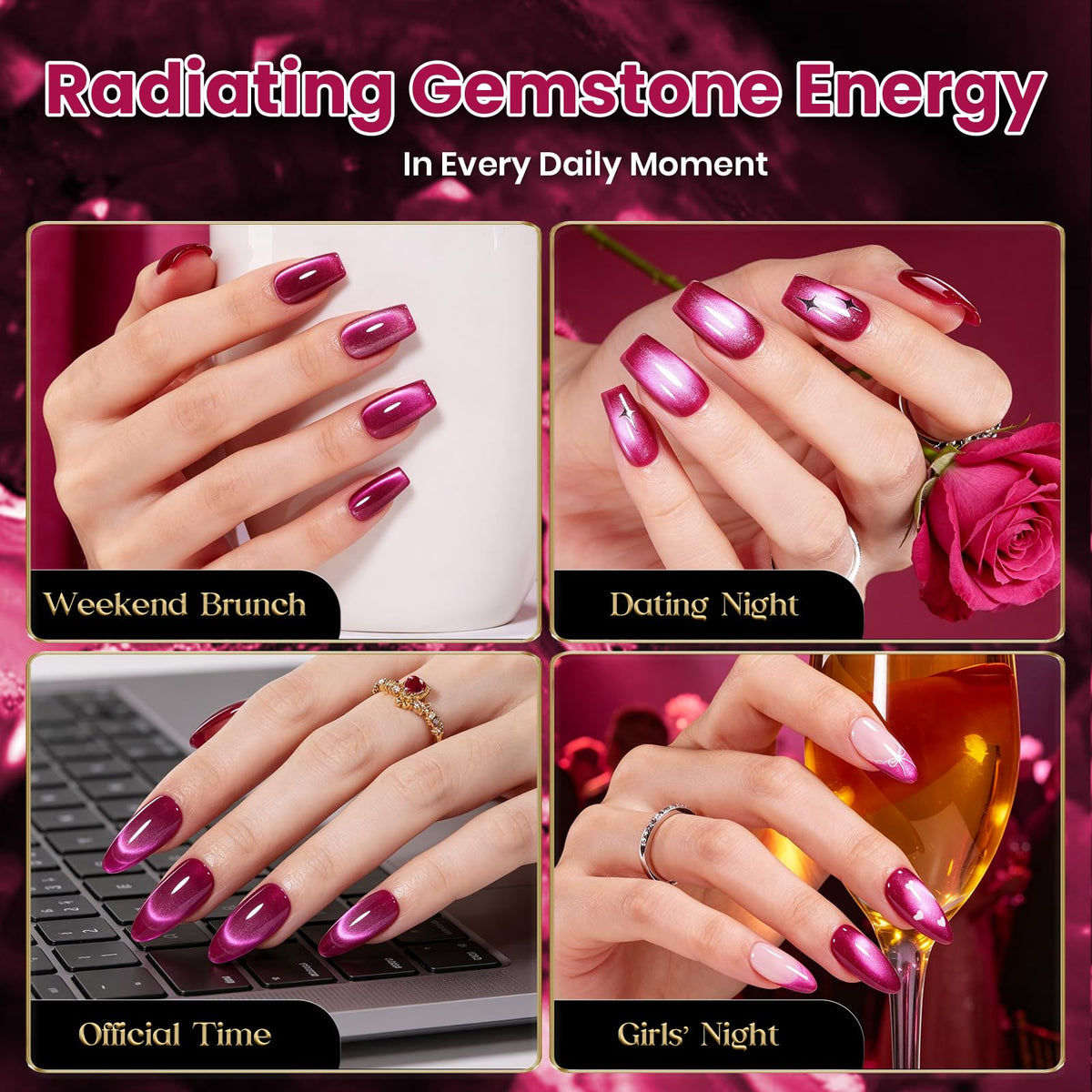 Beetles Hot Pink Glitter Cat Eye Gel Polish 15ML Fuchsia Rose Gel