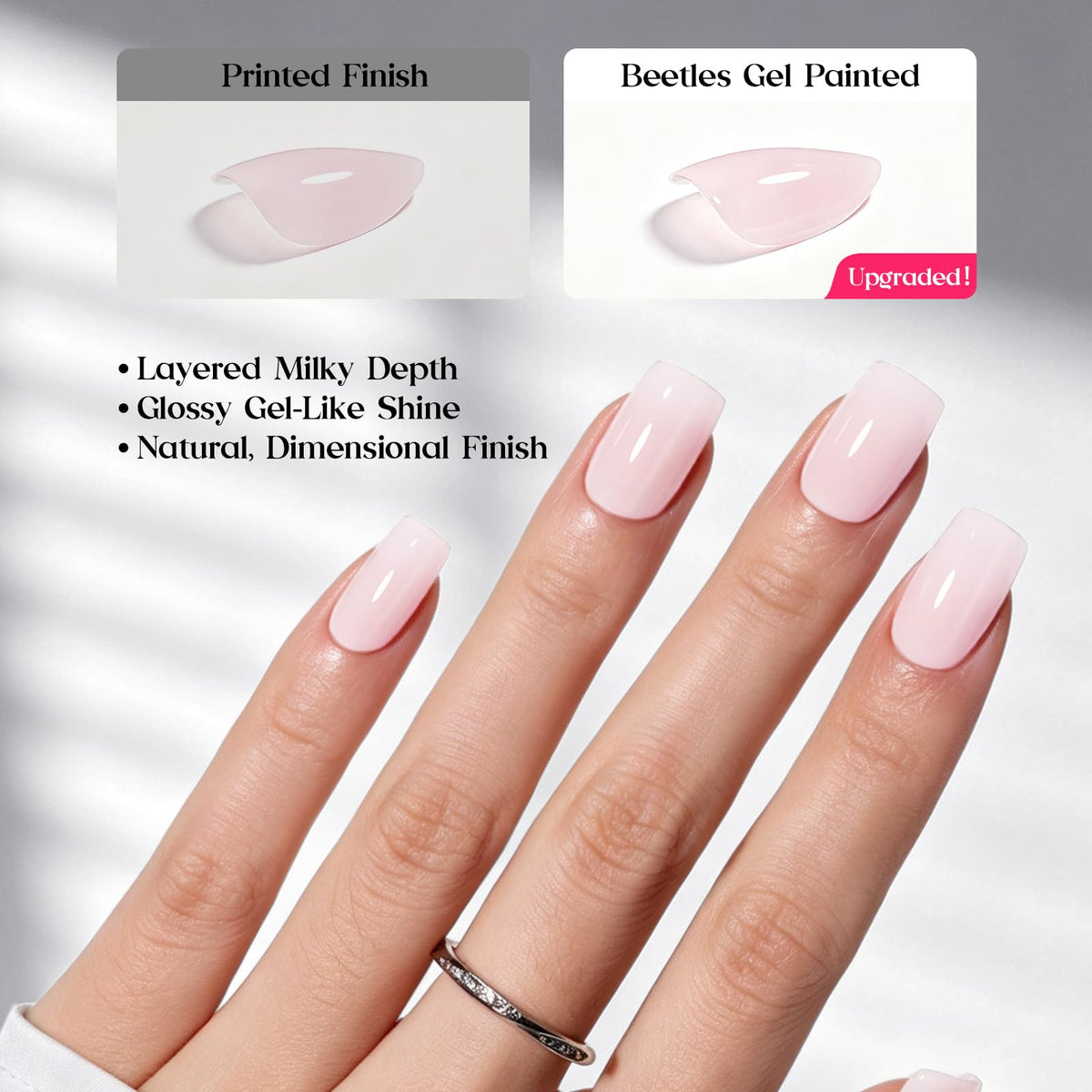 Beetles Milky Pink Press On Nails Short Squoval Gel Painted Soft Nails