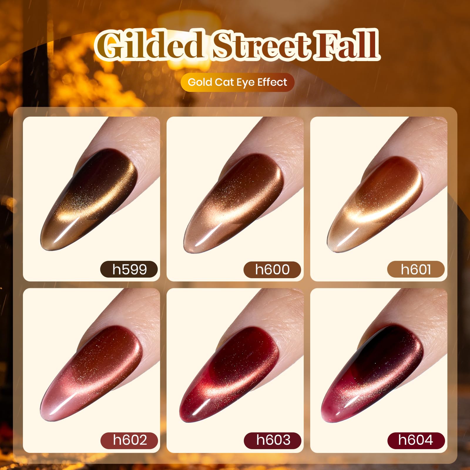 Beetles Gilded Street Fall Cat Eye  6 Colors Gel Nail Polish Set 3D Shimmer Effect Fall Nails