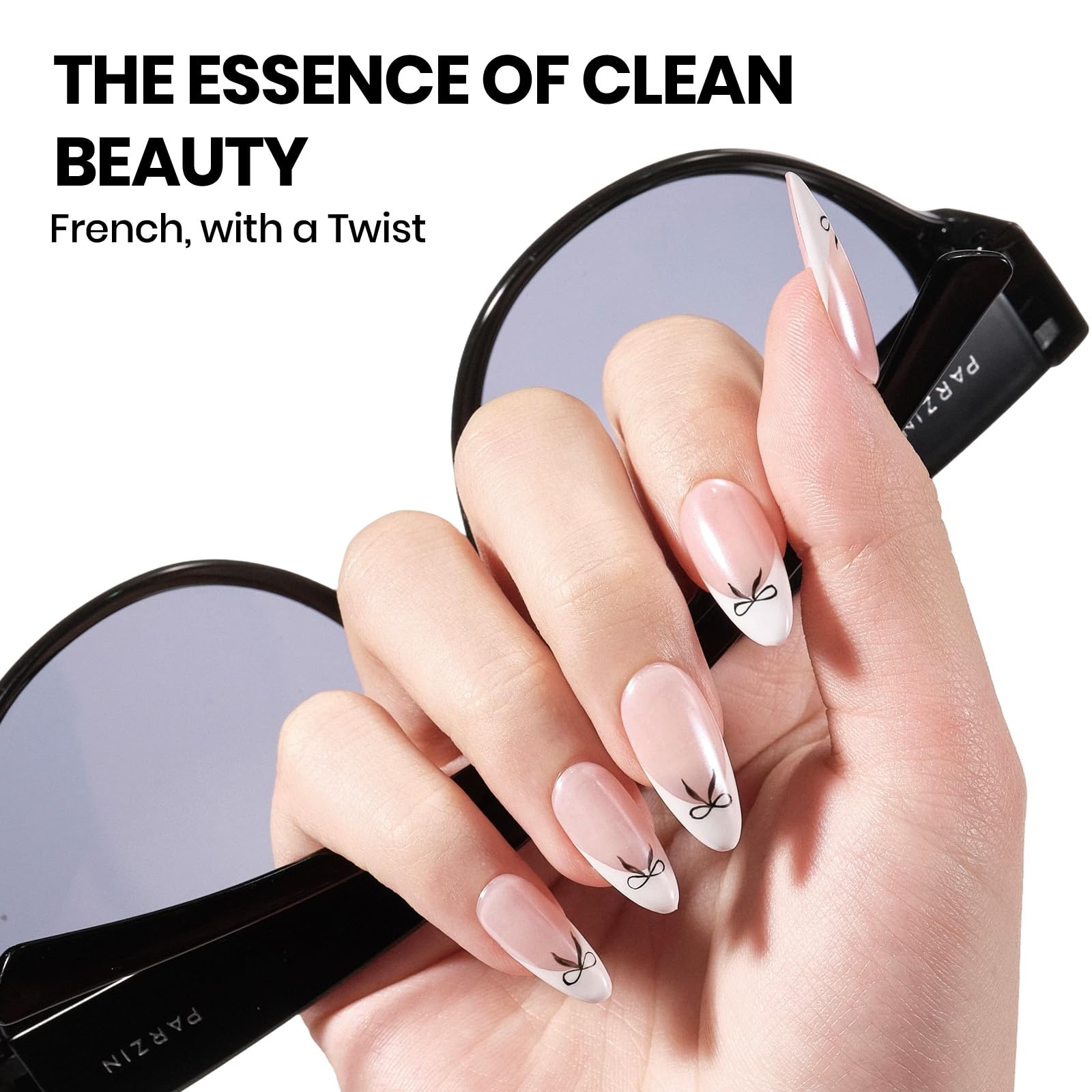 Beetles Black White Gel Polish Kit - Twin Dialogue Collection, 4pc 10ML French Nail Kit Hema-Free Black and White Colors with Base Top Coat