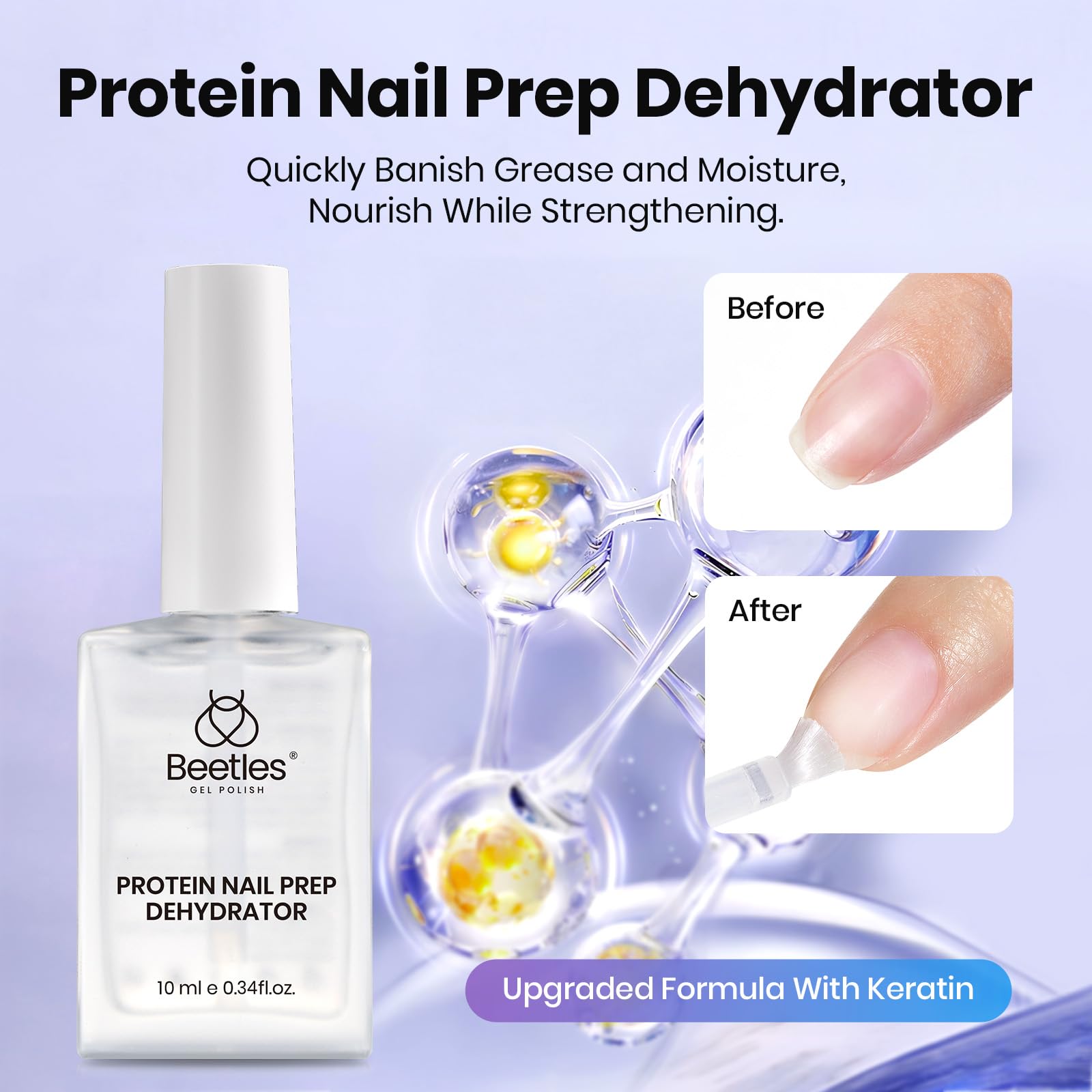 Beetles 4 Pcs Triple-Free Formula Protein Nail Prep Dehydrator & Primer Set Gel Top Coat and Base Coat