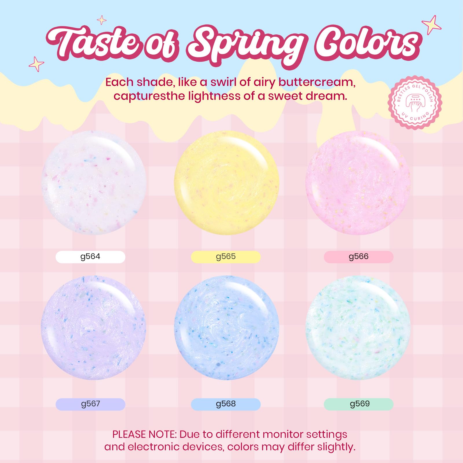 Beetles Easter Gel Nail Polish Set, Spring Nails Pastel Whip 6 Colors Macaron Shimmer Glitter Gel Polish