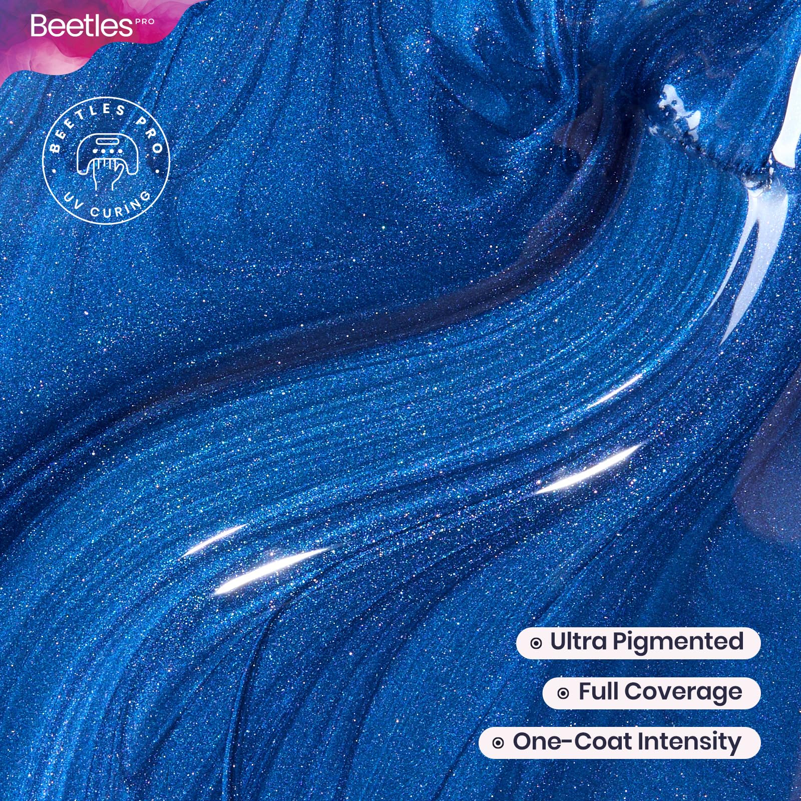 Beetles Pro Blue Gel Polish - Ghost Feelings, Dark Blue Color 20ML Glitter Gel Polish