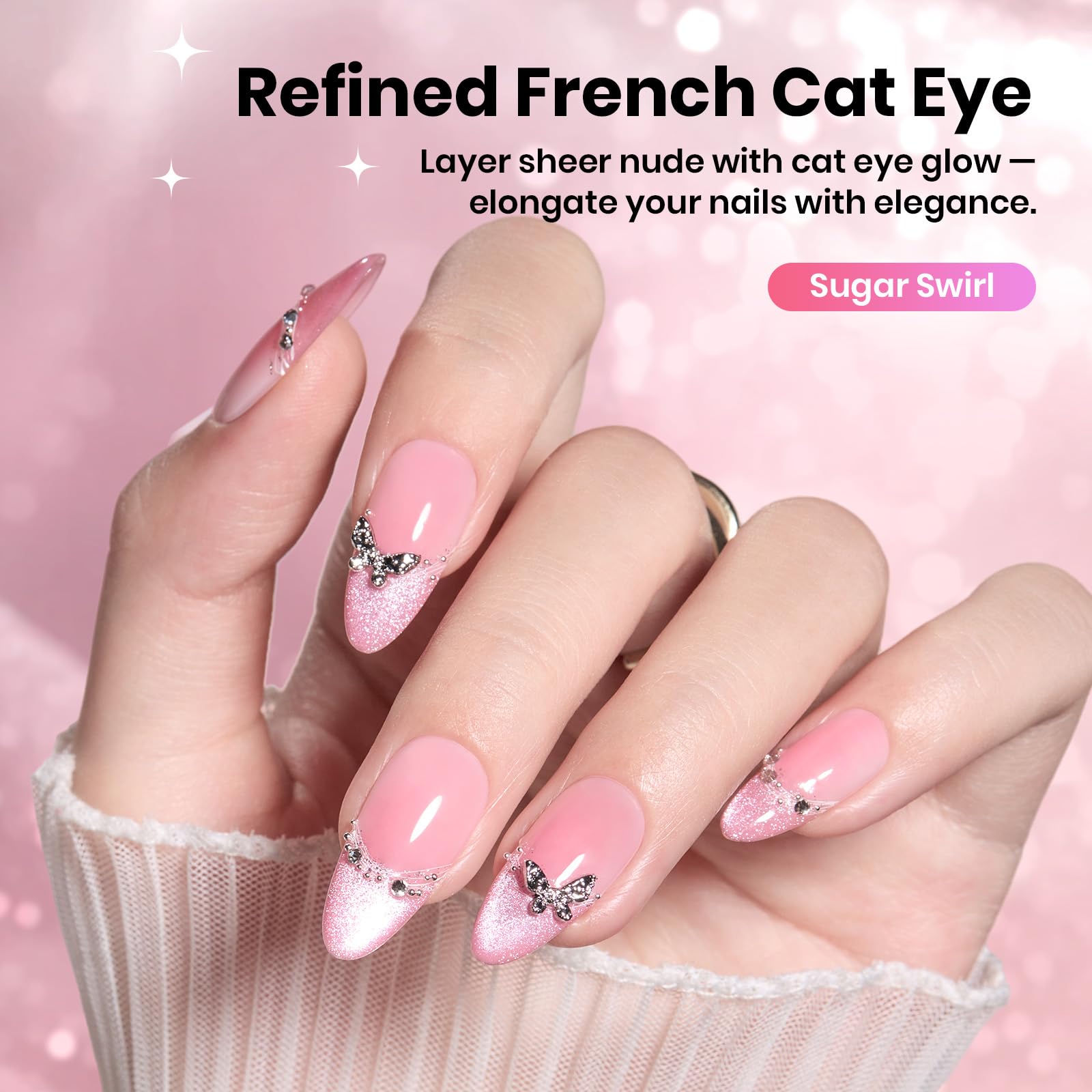 Beetles Sugar Swirl Gel Nail Polish - 15ML Pink HEMA FREE Cat Eye Gel Polish