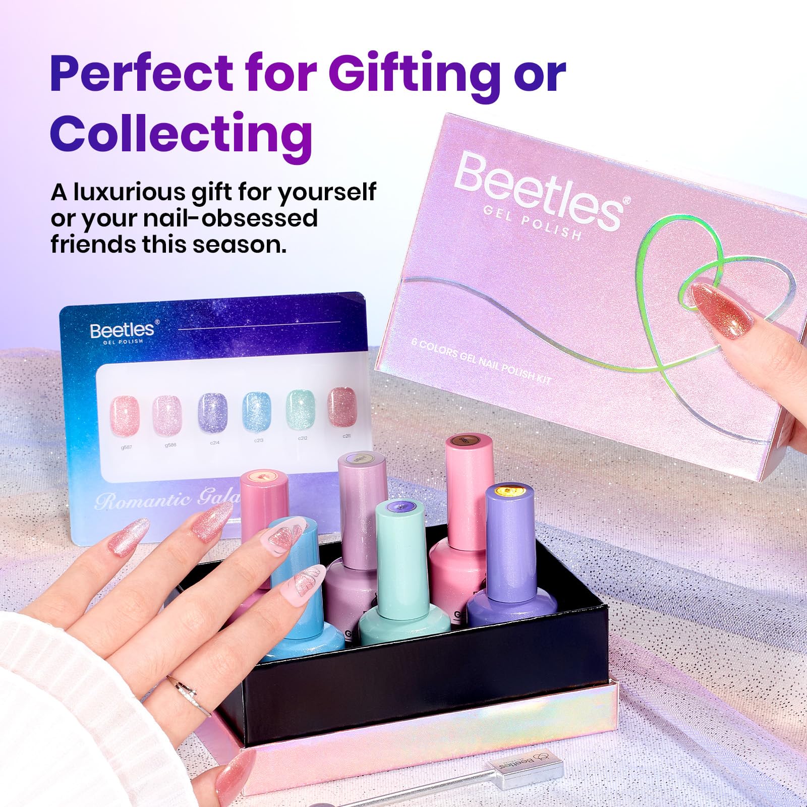 Beetles Gel Nail Polish Summer Nails Stardust Whisper 6 Colors 15ML Pink Blue Purple Cat Eye Glitter Velvet Gel Magnet