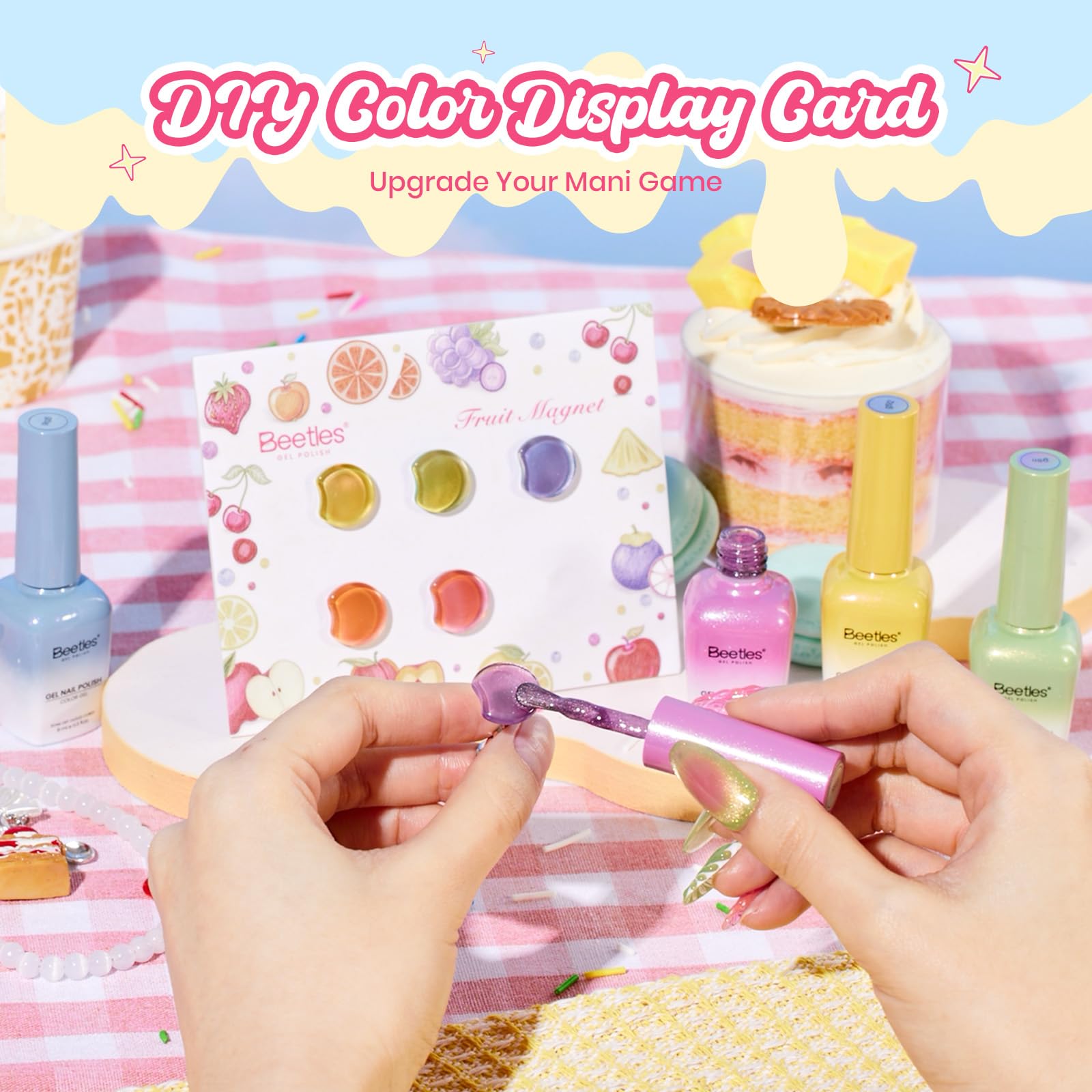 Beetles Fruit Magnet Cat Eye Gel Nail Polish Set - Spring Nails 6 Colors Spring Gel Polish Kit Glitter Cat Eye