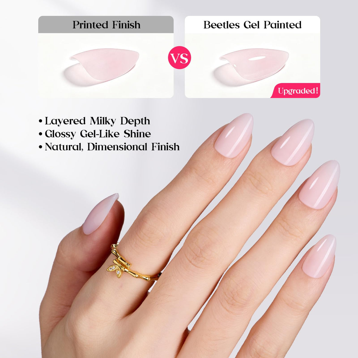 Beetles Milky Pink Press On Nails Short Almond Gel Painted Soft Nails Gel